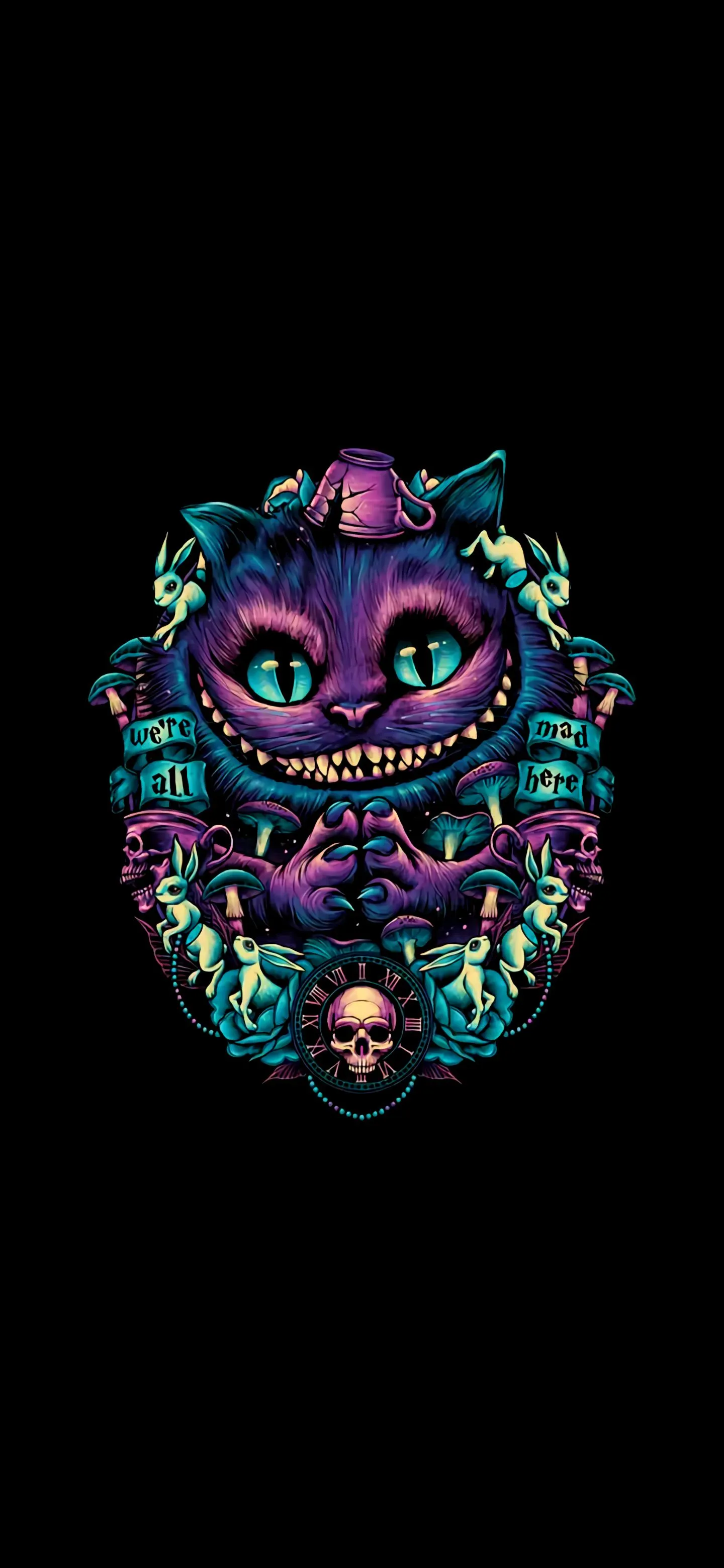 Glowing Cat Head with Neon Eyes in Black Background