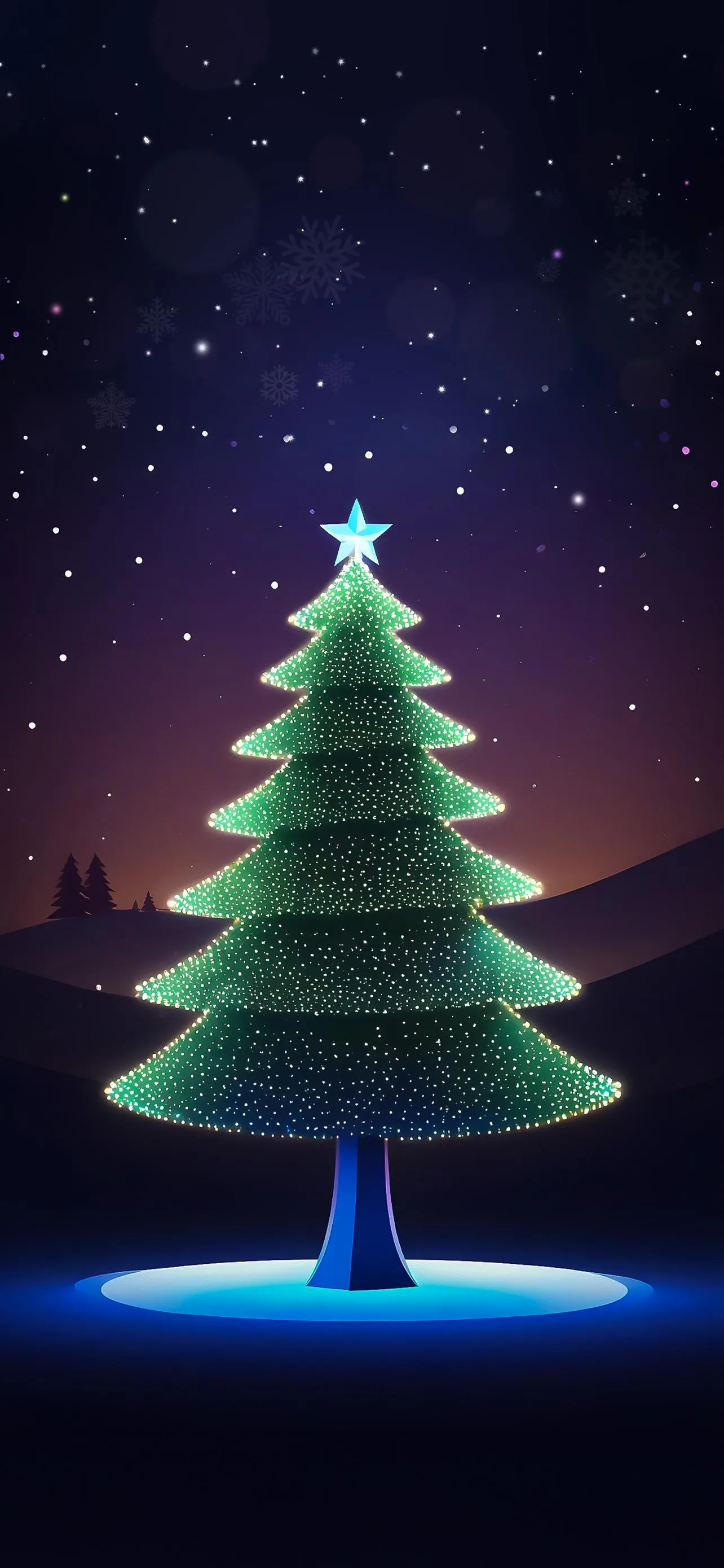 Glowing Christmas Tree with Starry Night Sky Wallpaper