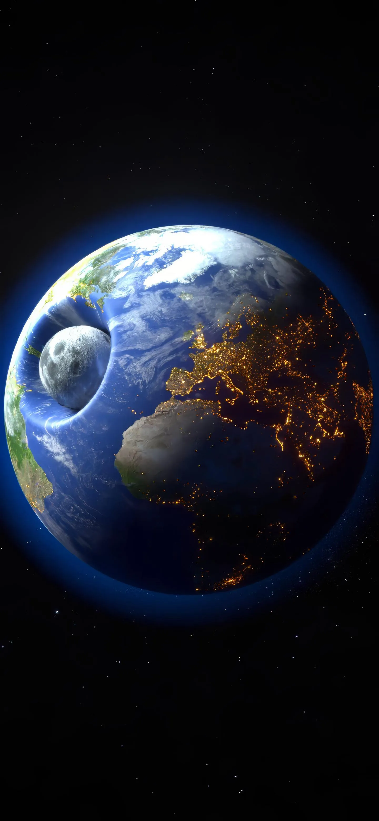 Glowing Earth from Space with Stars in the Background