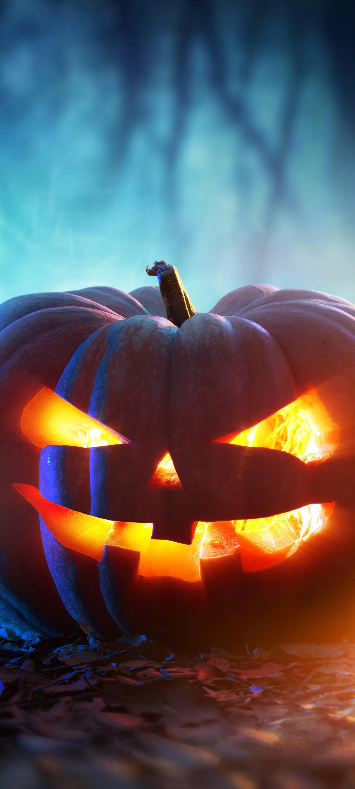 Glowing Evil Pumpkin Head for Halloween Theme Wallpaper