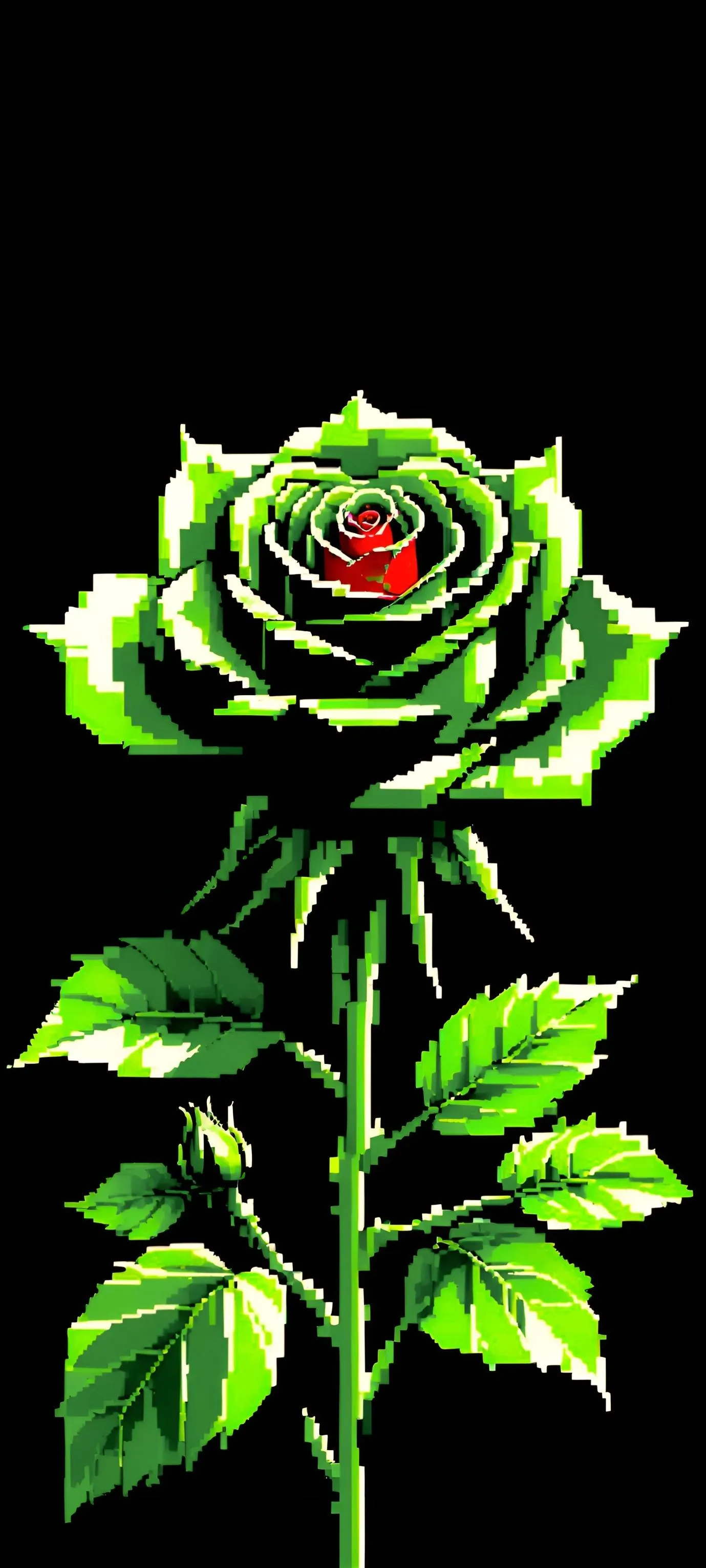 Glowing Green Rose on Black Background Design Wallpaper