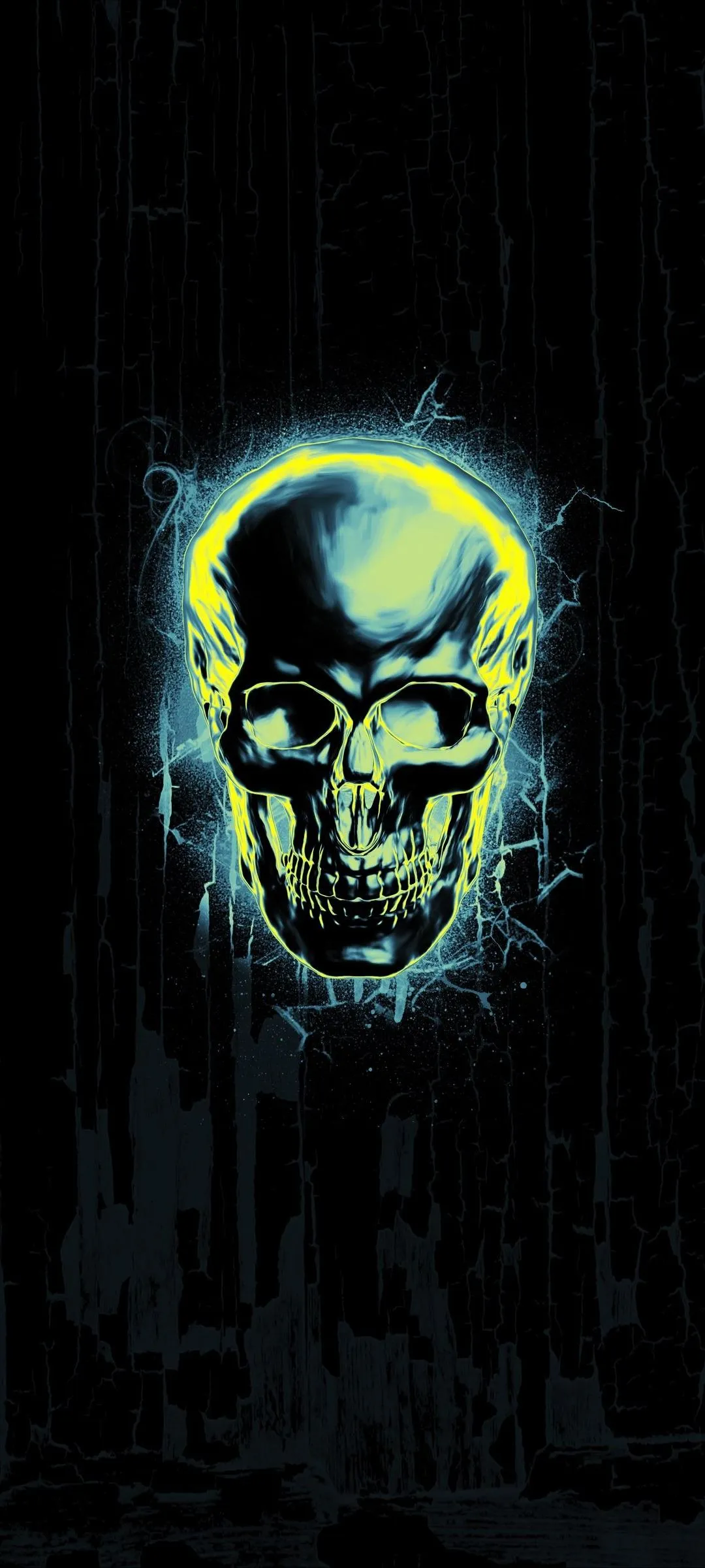 Glowing Green Skull with Digital Grid Background Wallpaper