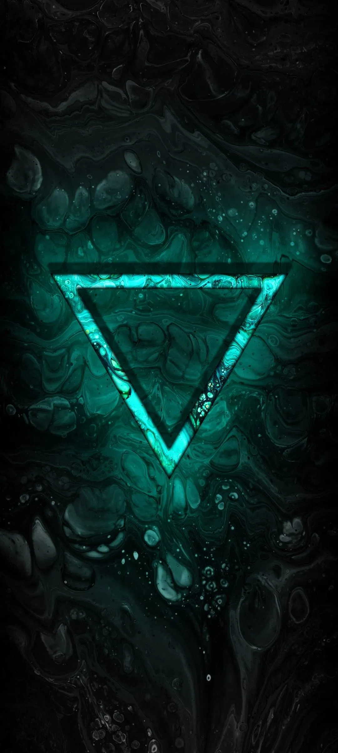 Glowing Green Triangle Floating Over Forest Texture