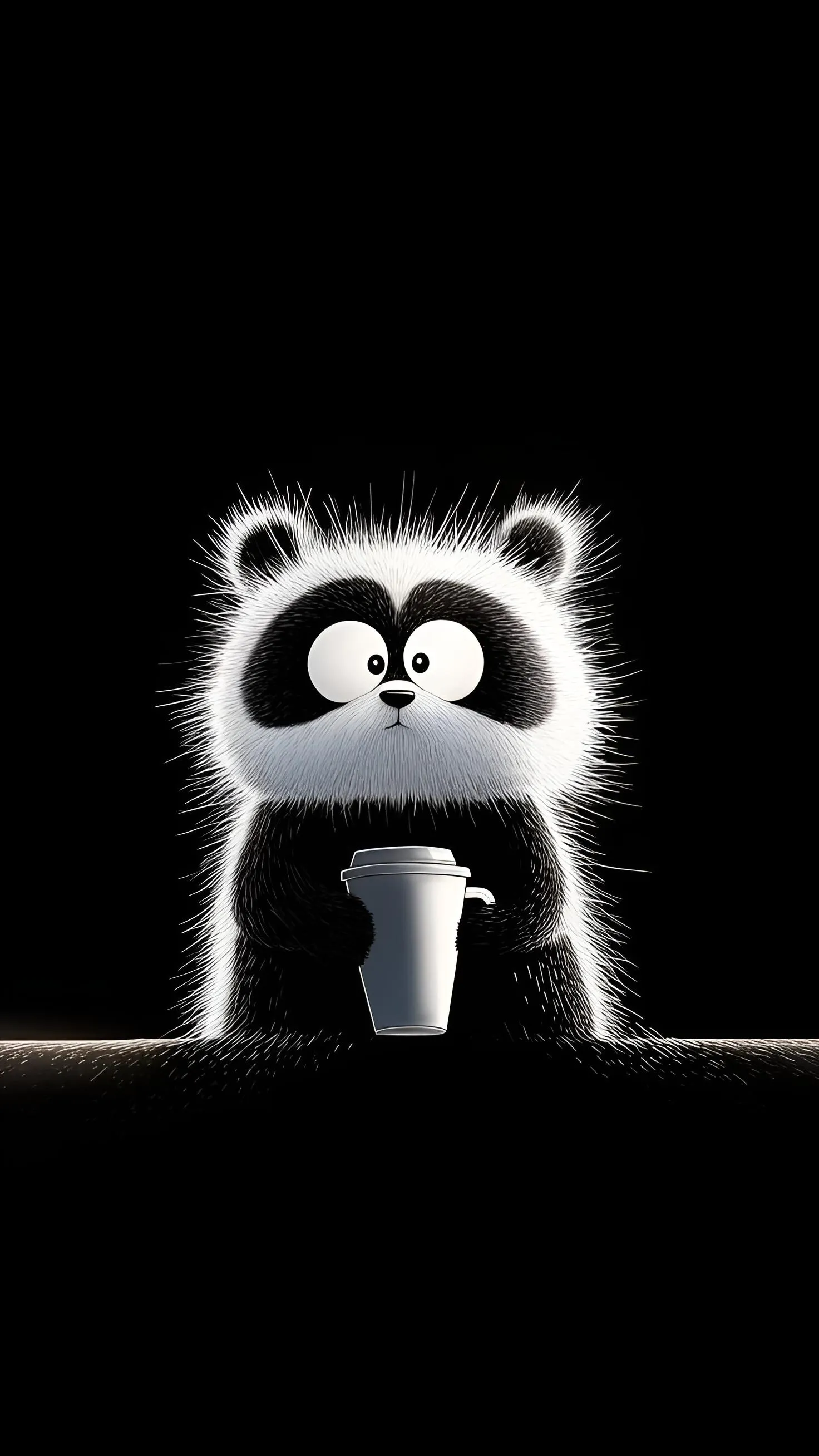 Glowing Panda Cartoon Figure on Black Background Wallpaper