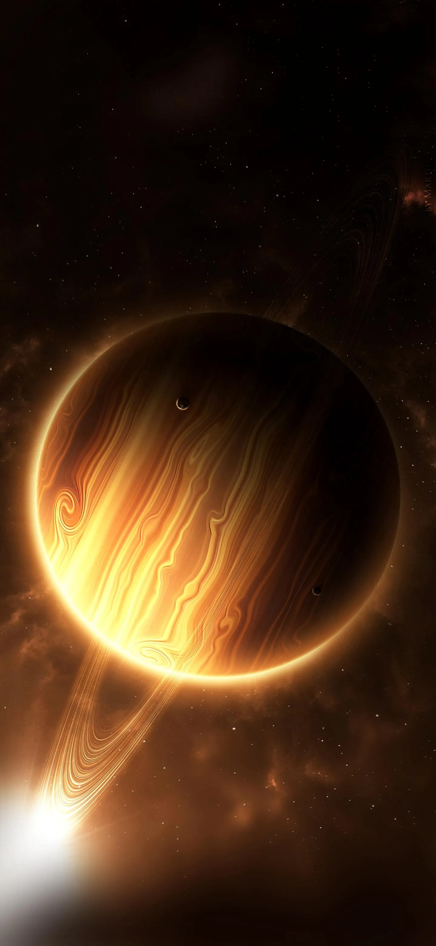 Glowing Planet with Light Flare in Outer Space