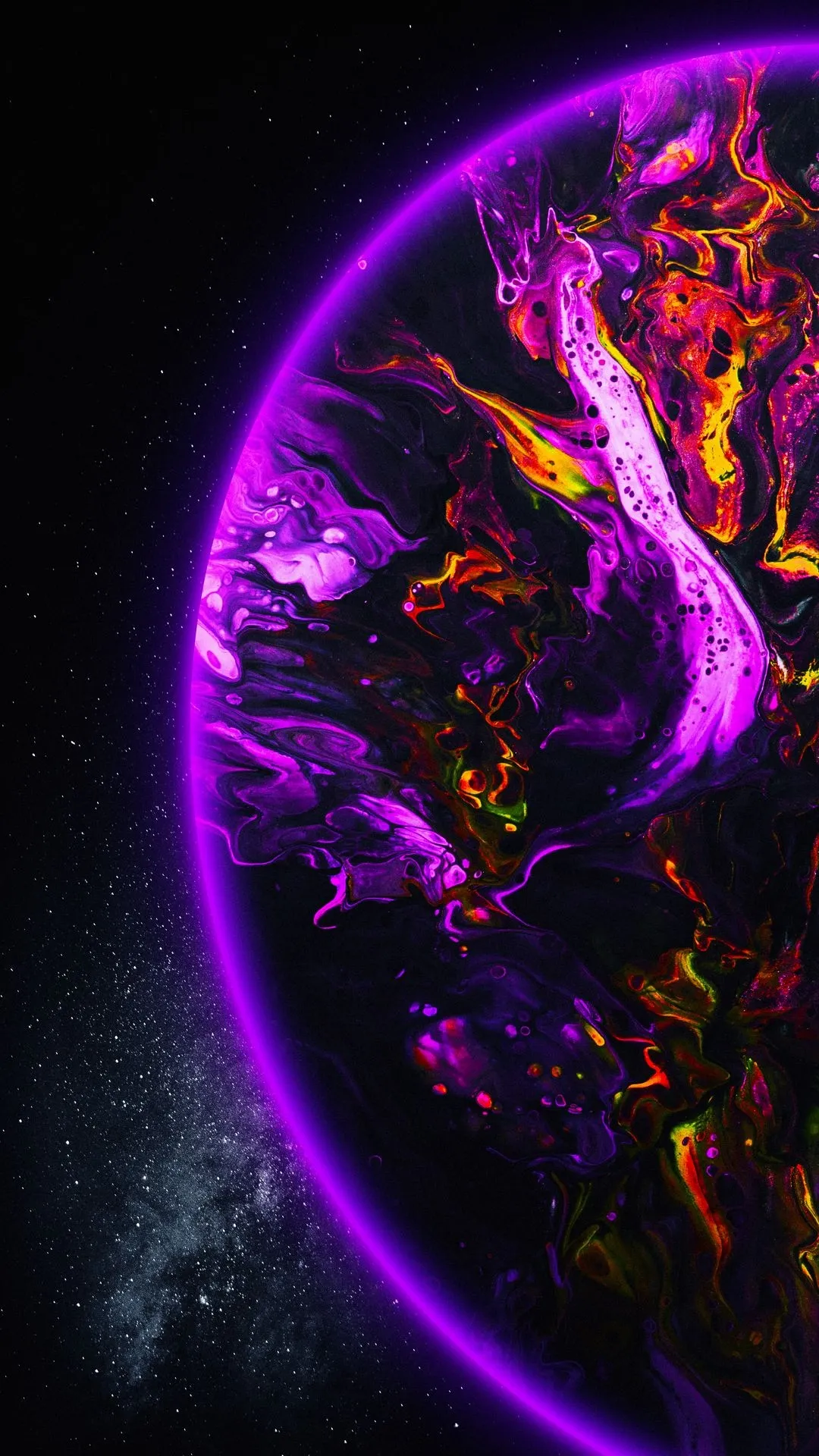 Glowing Planet with Purple and Orange Fire Energy Wallpaper
