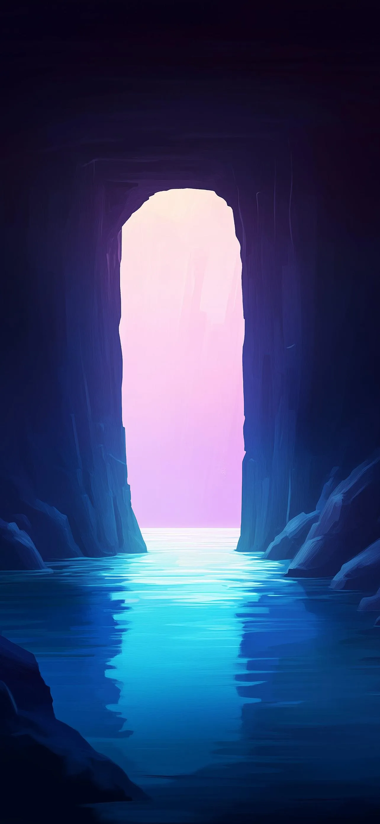 Glowing Portal Door in Futuristic Dark Room Wallpaper