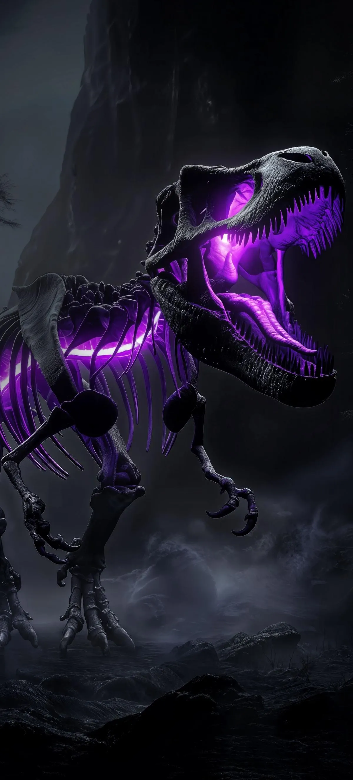 Glowing Purple Horse in a Mysterious Dark Forest Wallpaper