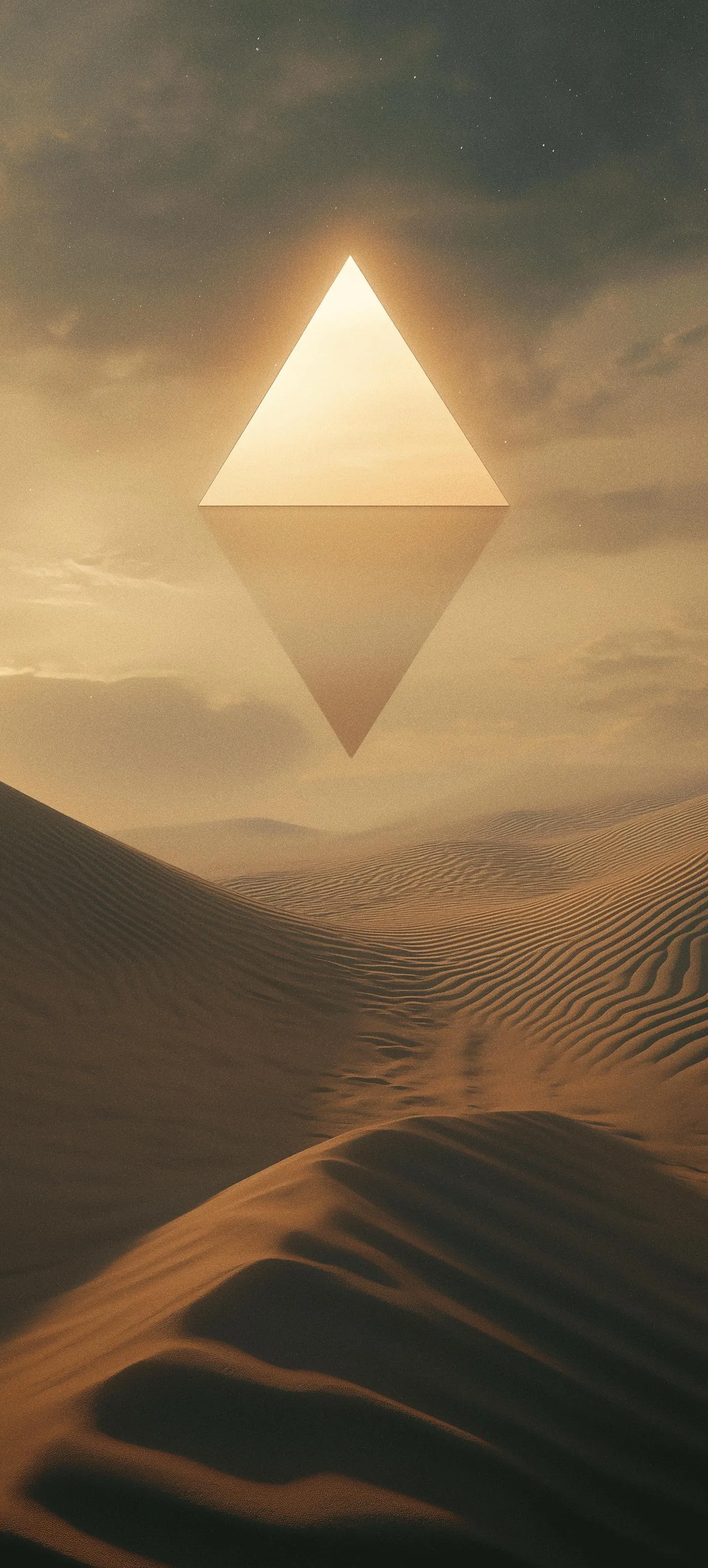 Glowing Pyramid Floats Above Mysterious Desert Dunes