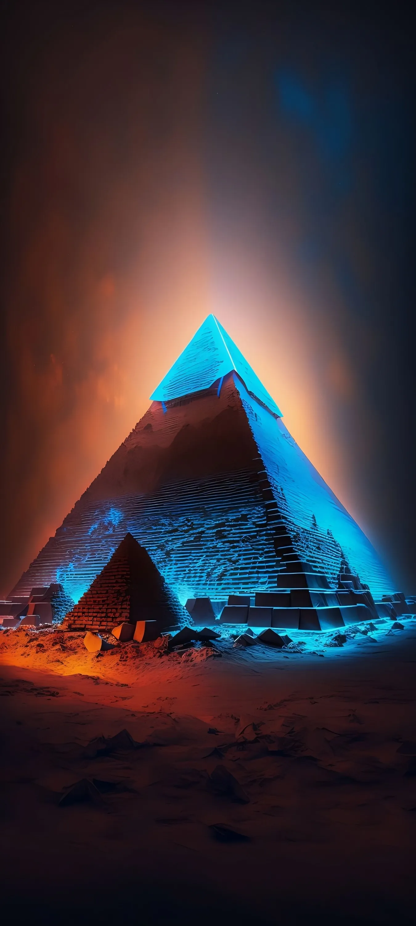 Glowing Pyramid in a Dark Mystical Landscape Wallpaper