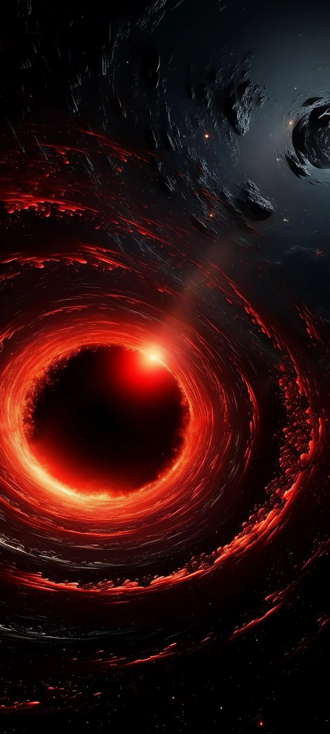 Glowing Red Black Hole in Deep Space with Fiery Energy
