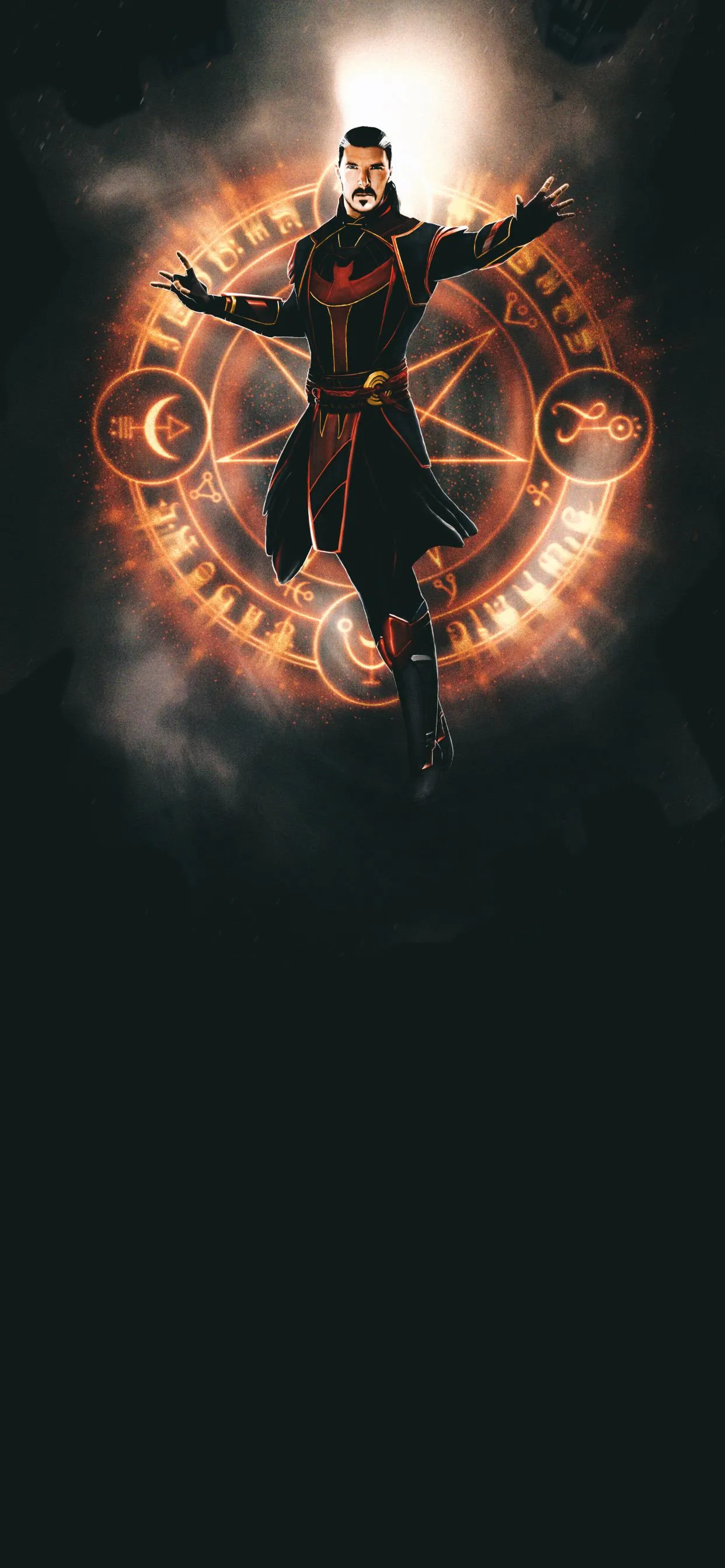 Glowing Warrior Emerging from a Fiery Magical Portal