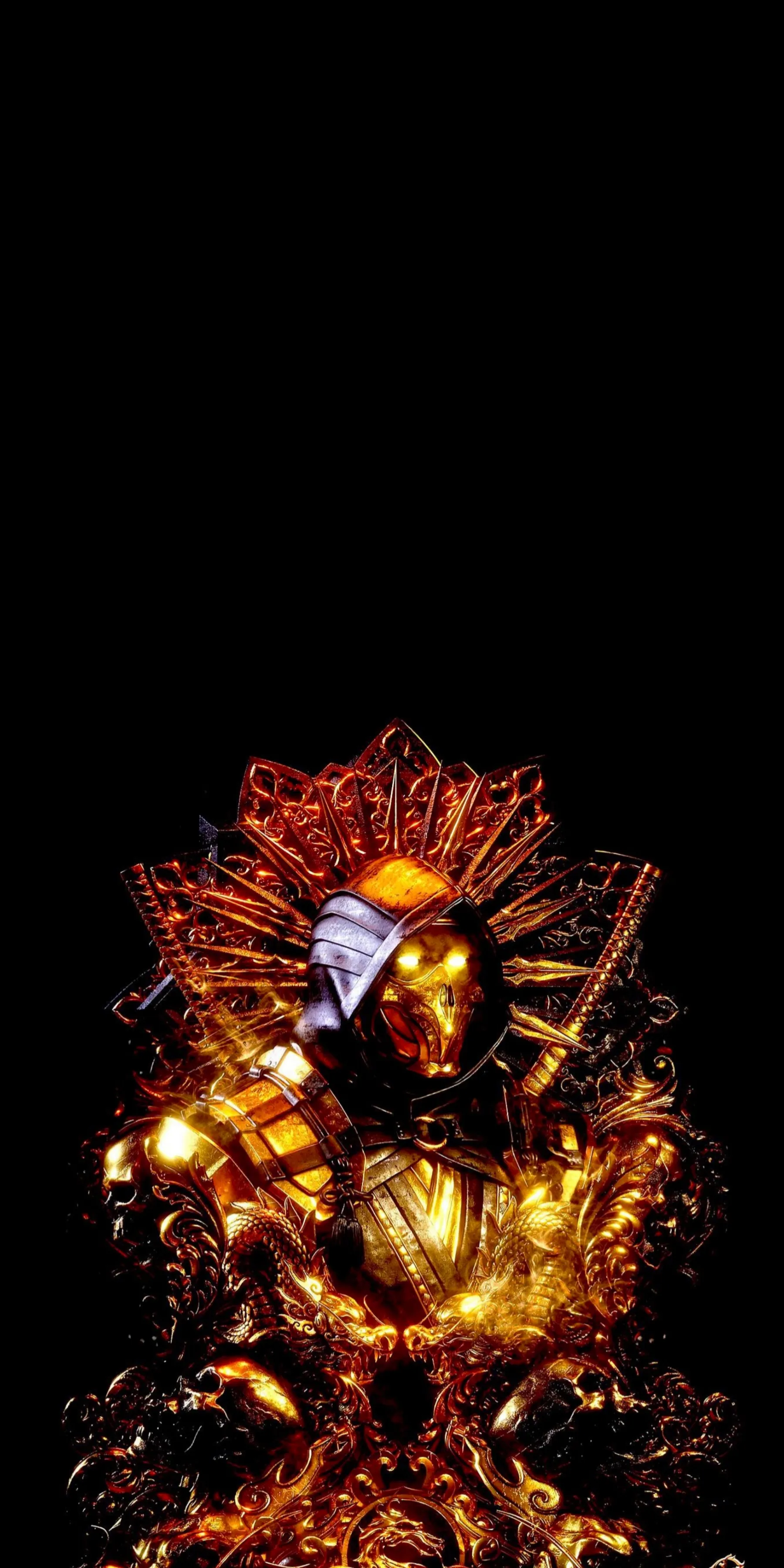 Golden Armored Warrior of Fire with Glowing Power Wallpaper
