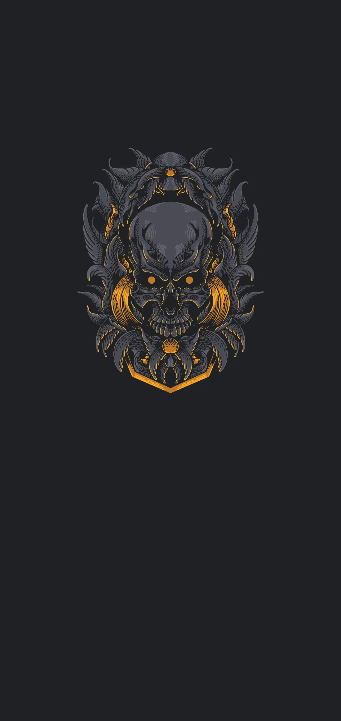 Golden Creepy Skull Symbol Black Background Mobile Wallpaper