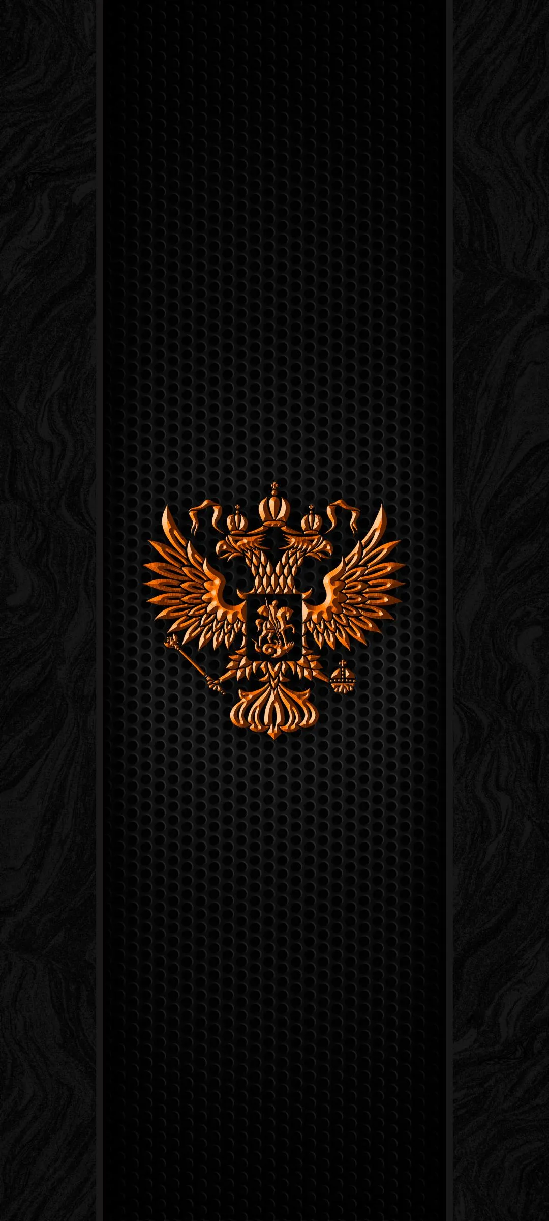 Golden Heraldic Eagle Symbol on Black Steel Texture