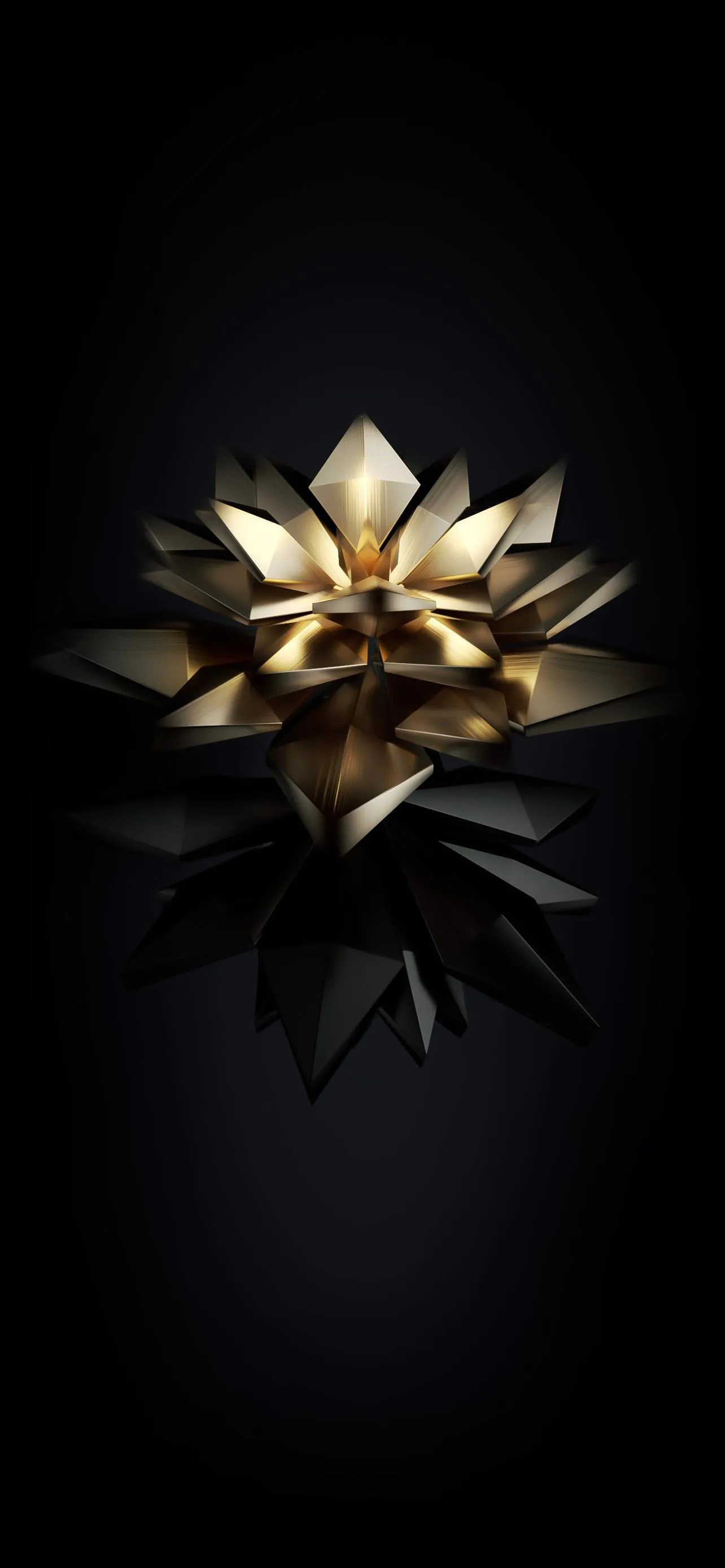 Golden Metallic Flower Design on Black Space Wallpaper