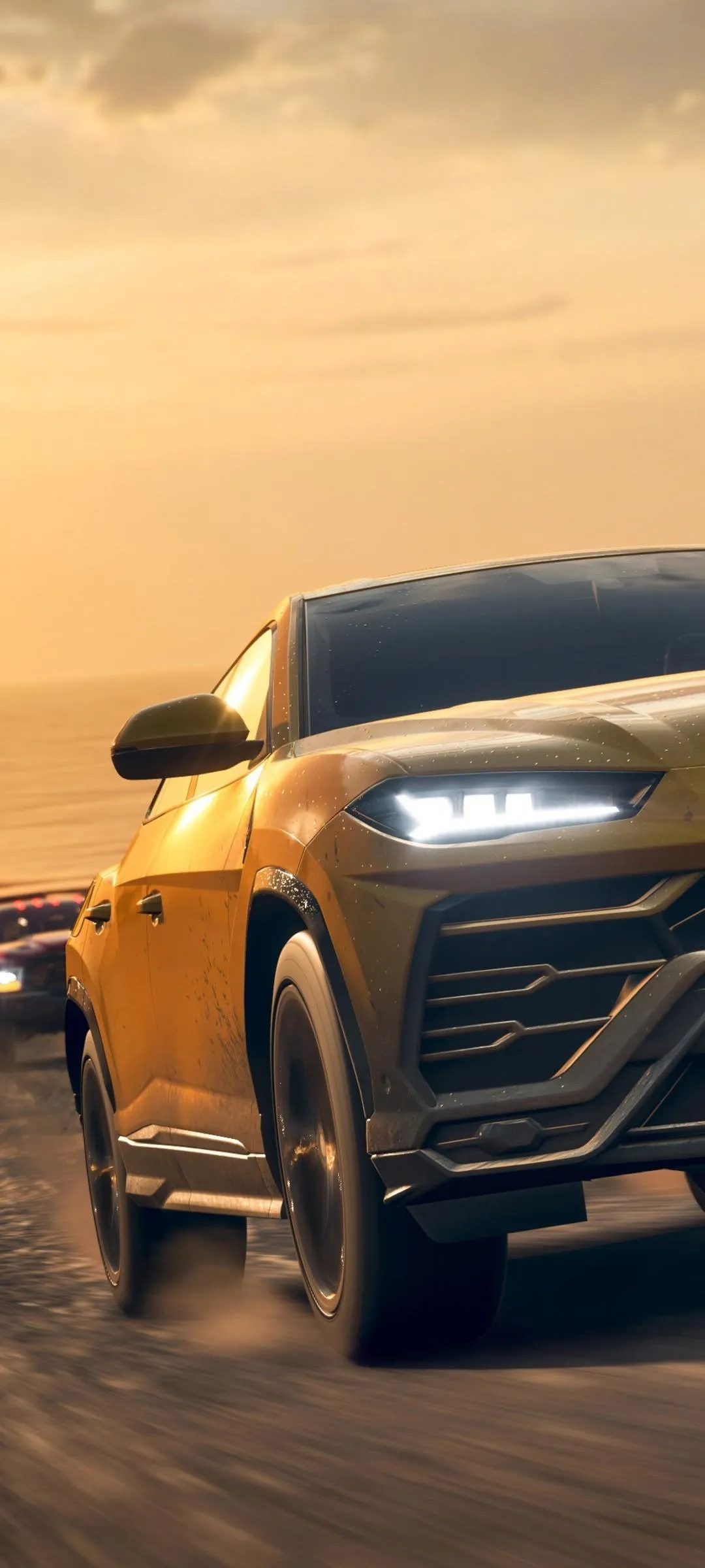 Golden Sports Car Shining in Evening Sunlight Wallpaper