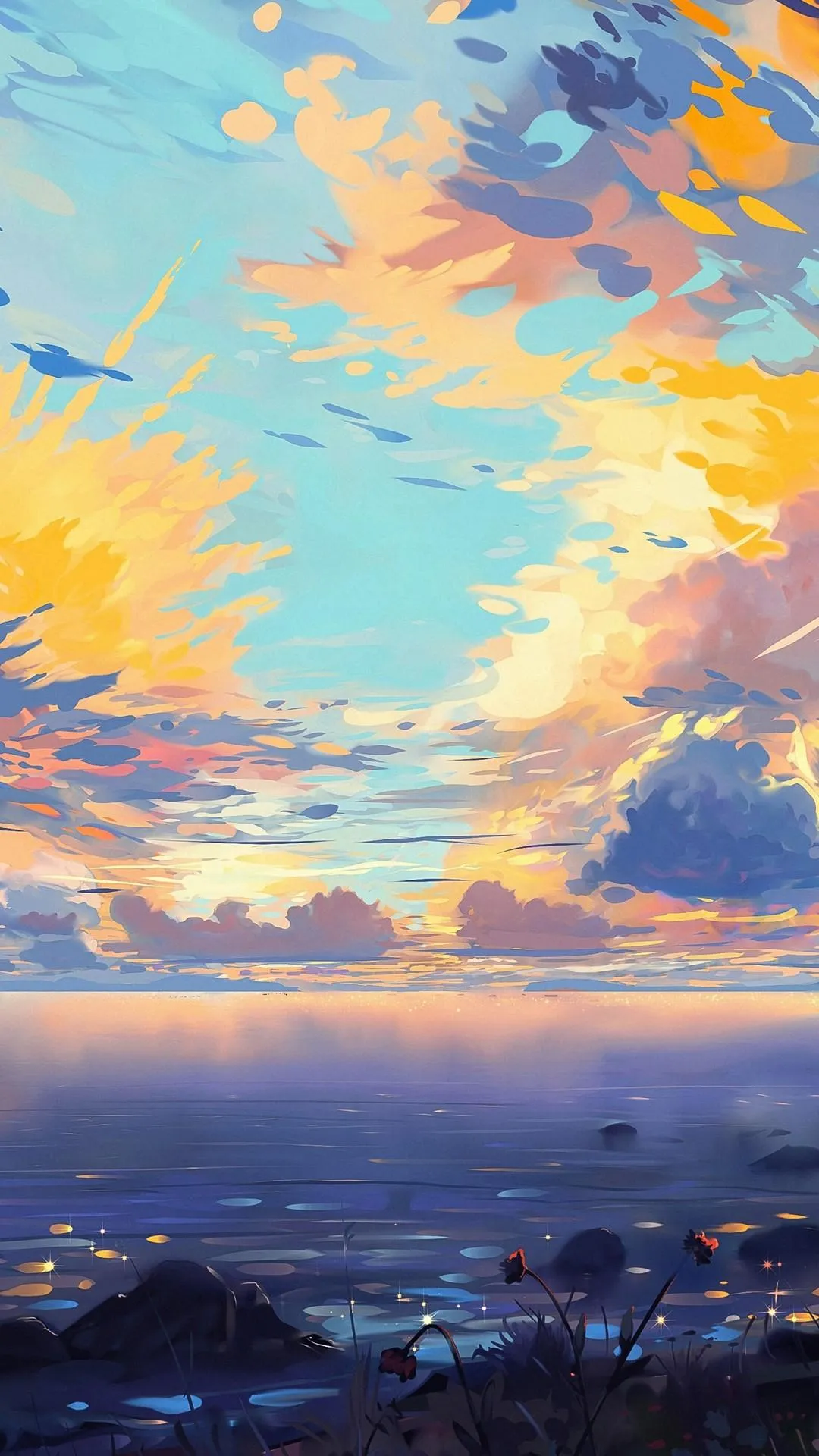 Golden Sunrise over Calm Ocean with Bright Warm Colors