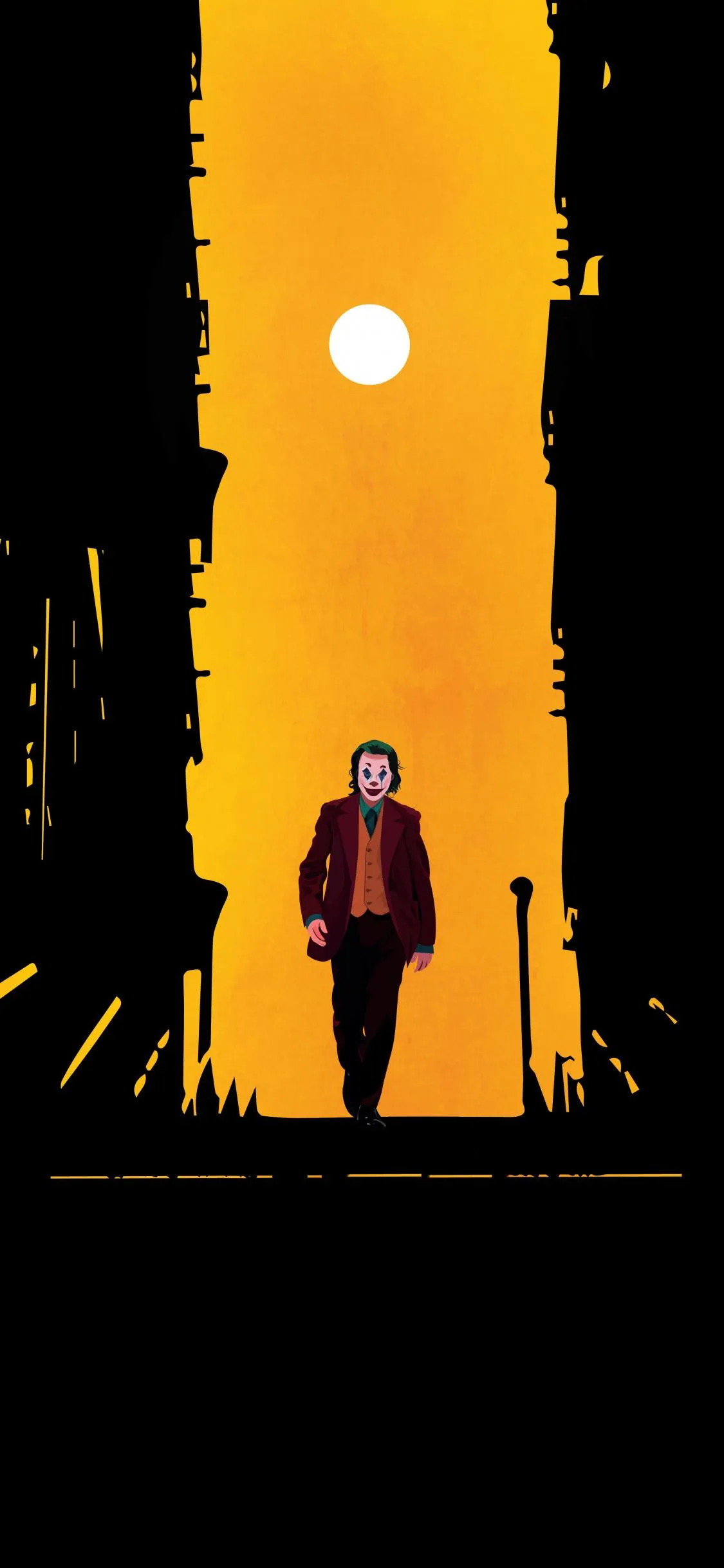 Golden Sunset Joker Silhouette Over Bright Horizon Wallpaper