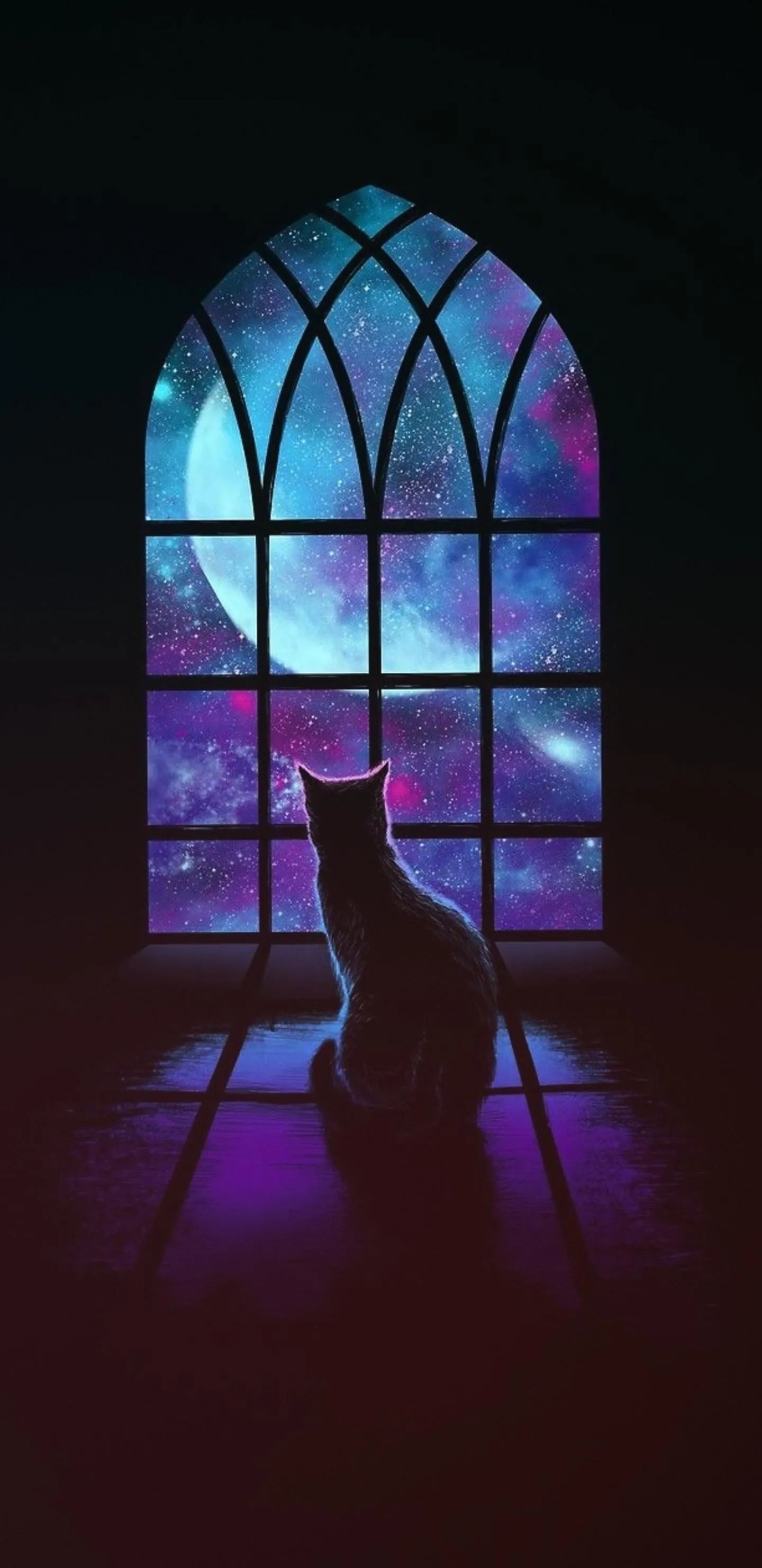 Gothic Window Light with Silhouette of a Cat Wallpaper