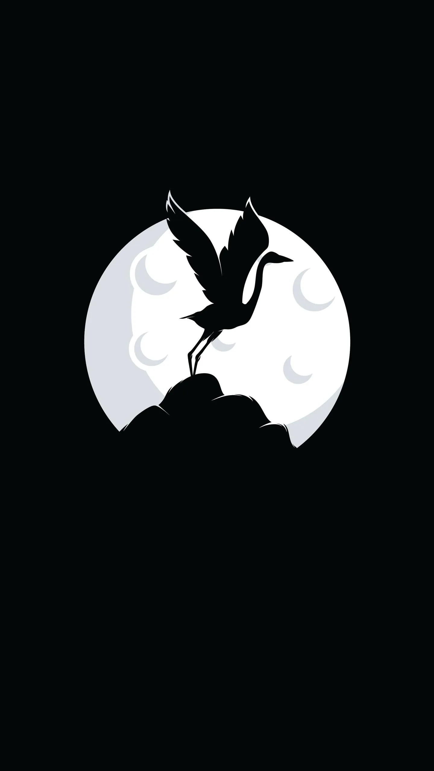 Graceful bird silhouette under moonlight on cliff Wallpaper
