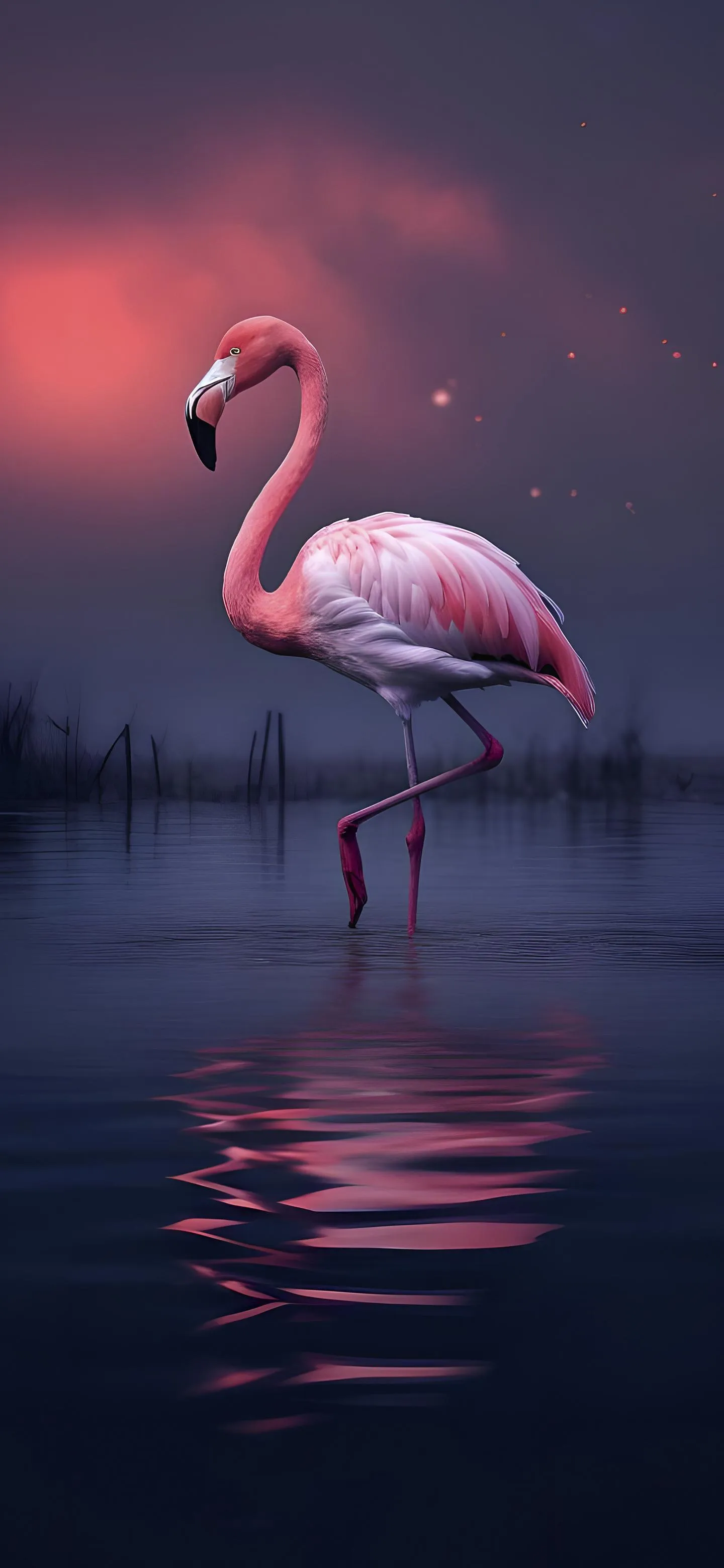 Graceful Flamingo Standing in Calm Water View Wallpaper