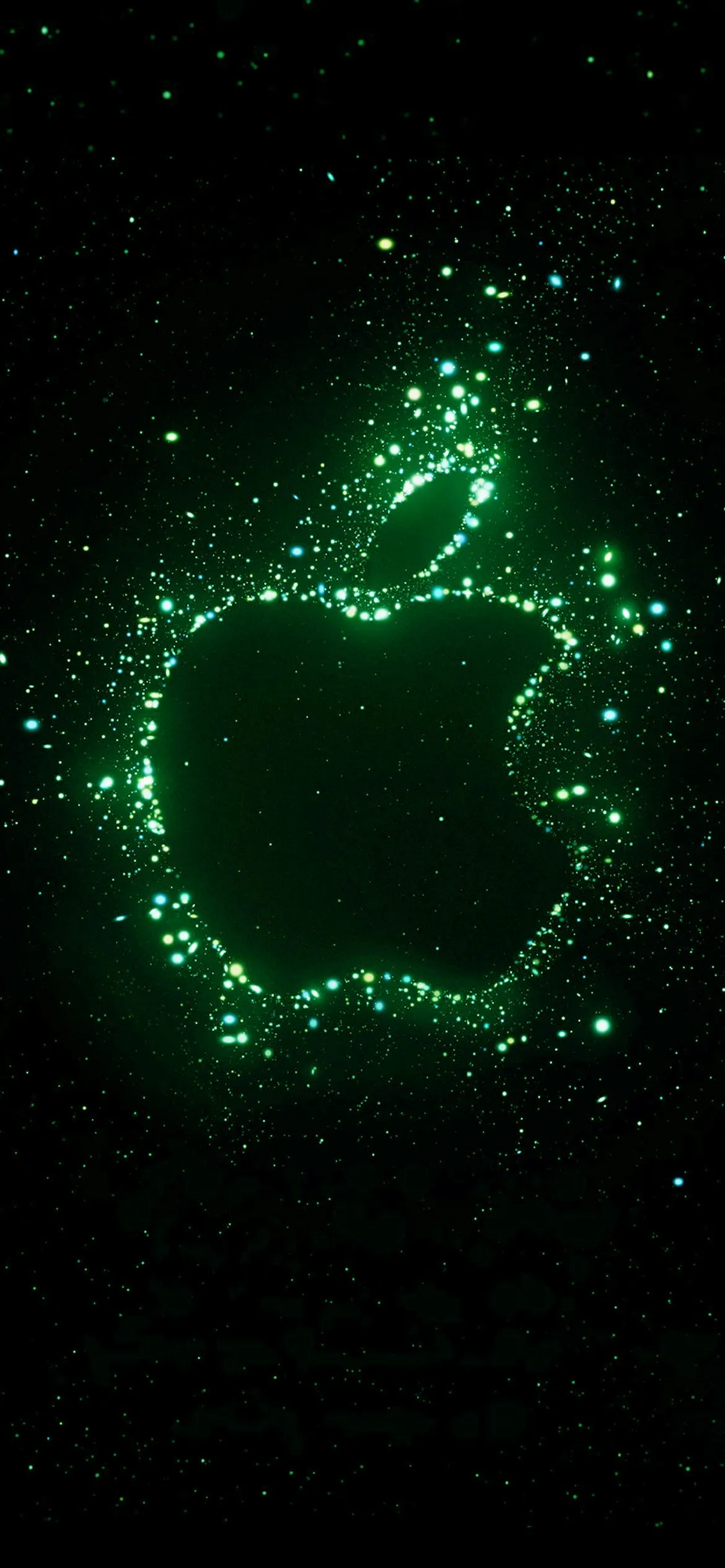 Green Glowing Apple Symbol in Starry Background Wallpaper