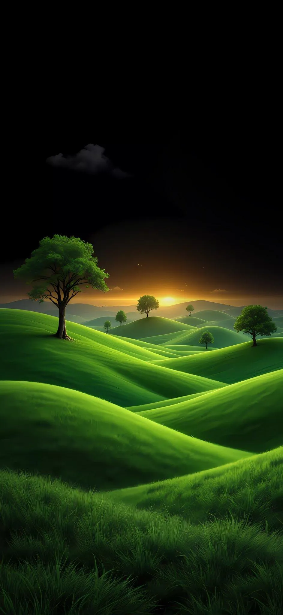 Green Landscape Fantasy Night Glow Background Wallpaper