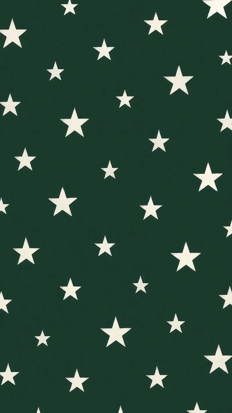 Green Pattern Filled with White Stars across a Dark Canvas