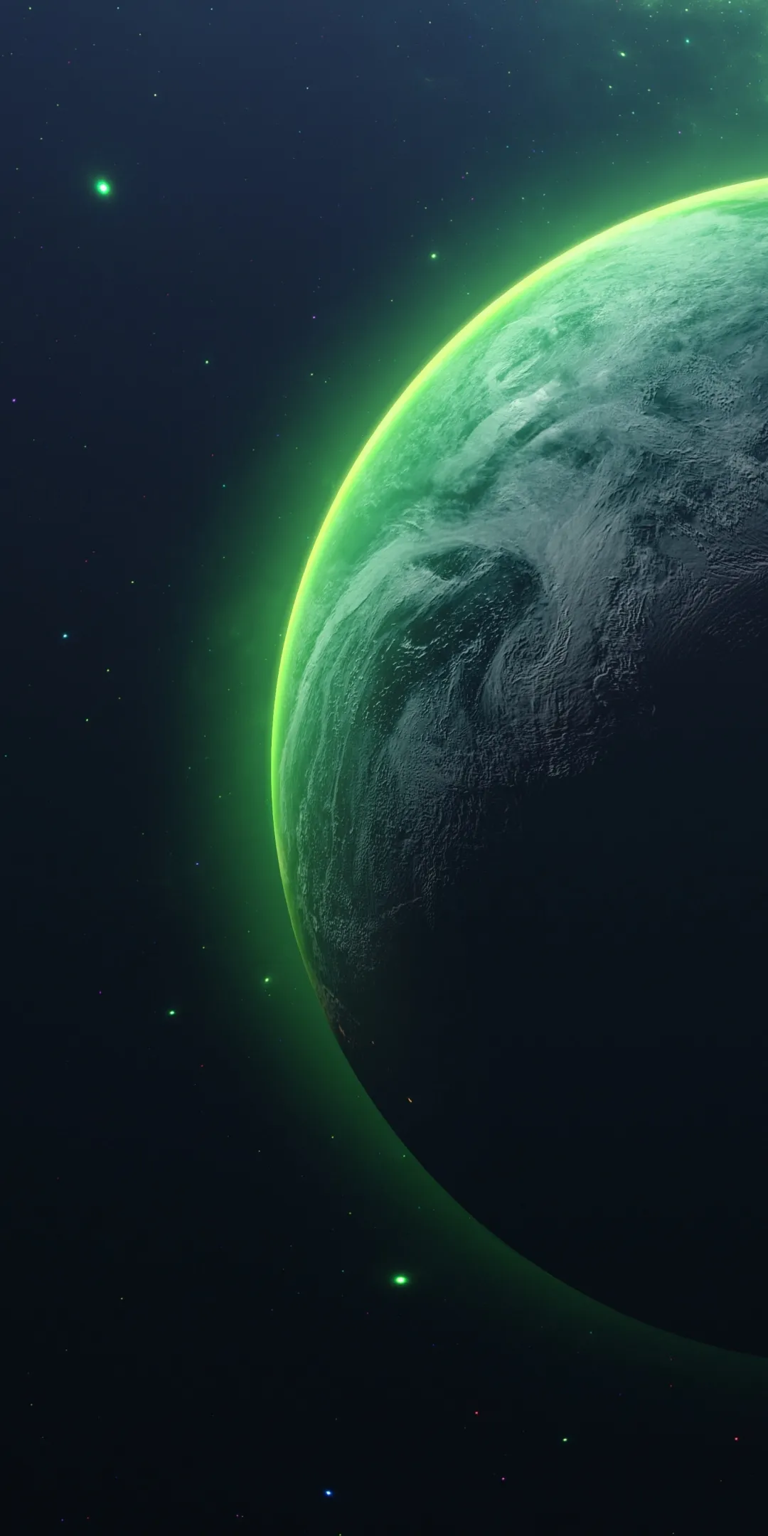Green Planet in Outer Space Cosmic Sci Fi View Wallpaper
