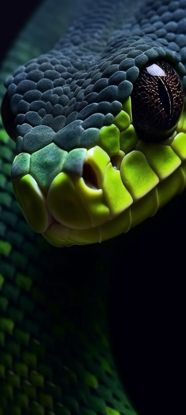 Green Snake Close Up with Black and Yellow Detail Wallpaper