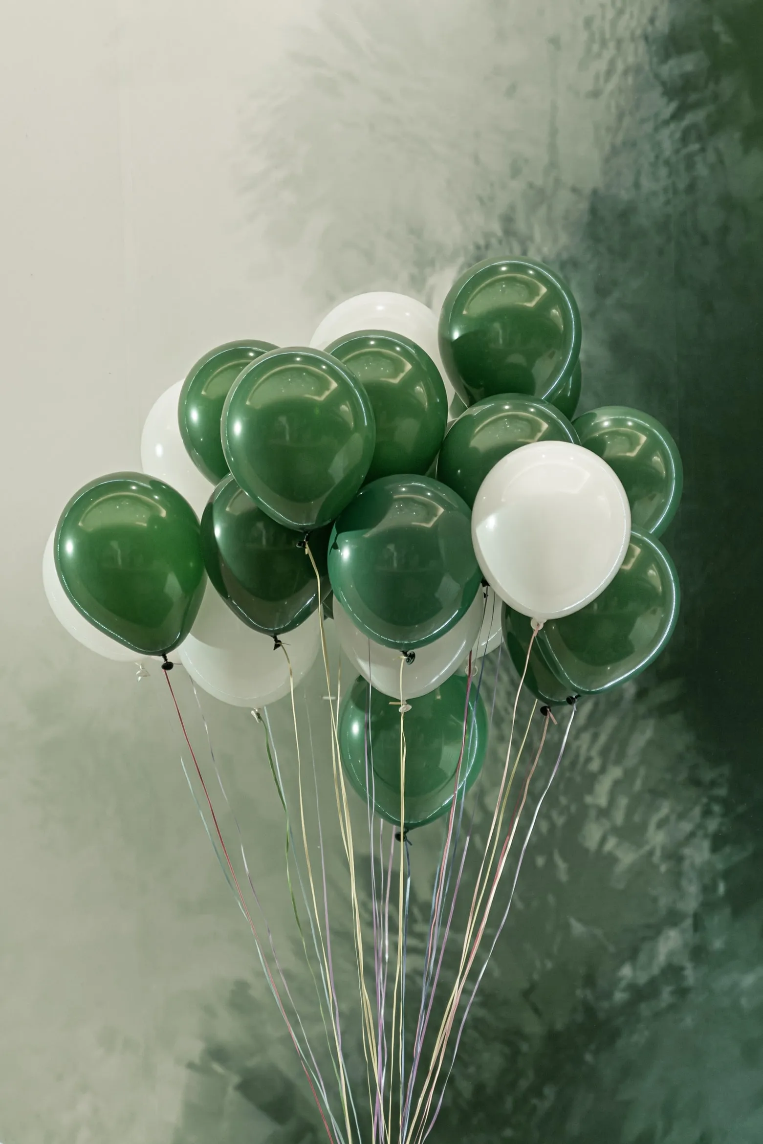 Green White Balloons Bouquet in Vintage Rustic Setting