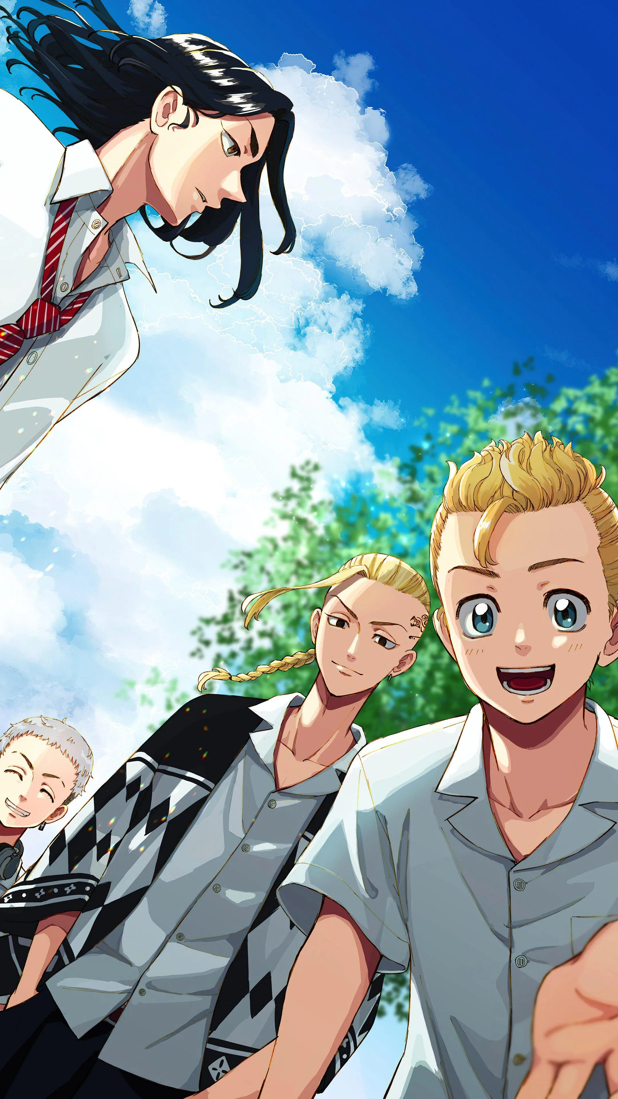 Group of Anime Friends with Joyful Expressions HD Wallpaper