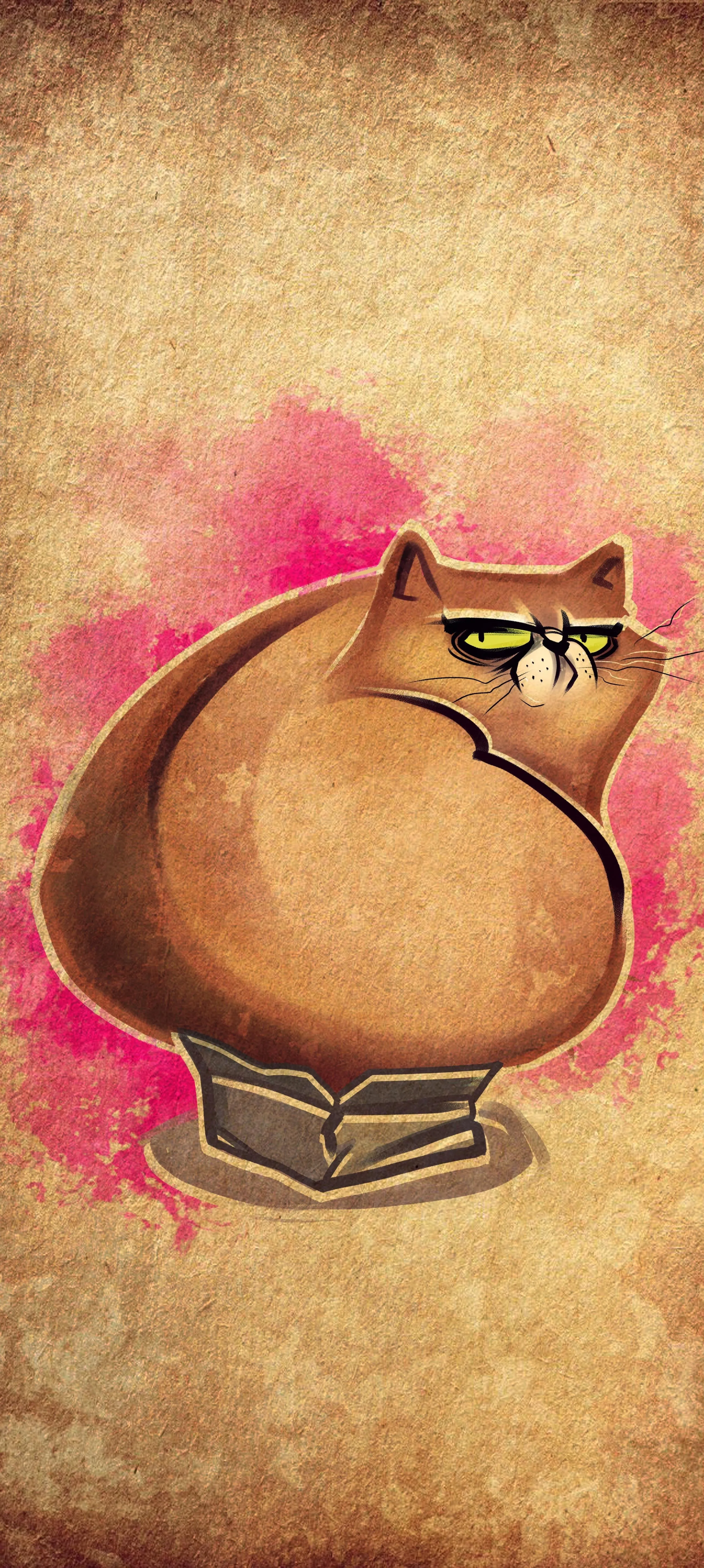 Grumpy Cartoon Cat with Exaggerated Body and Stern Face