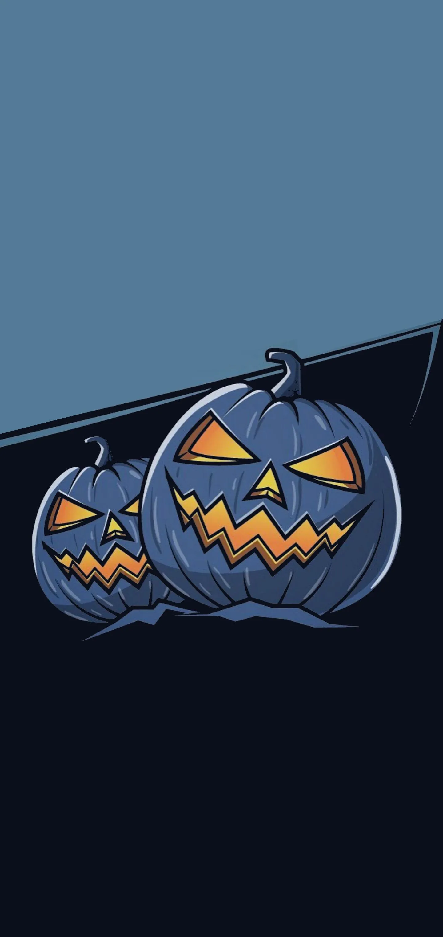 Halloween Pumpkin Faces in Blue Digital Background Wallpaper