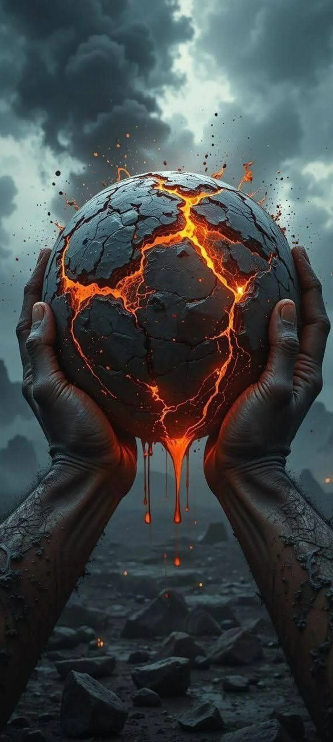 Hands Holding Glowing Lava Ball Fantasy free Wallpaper