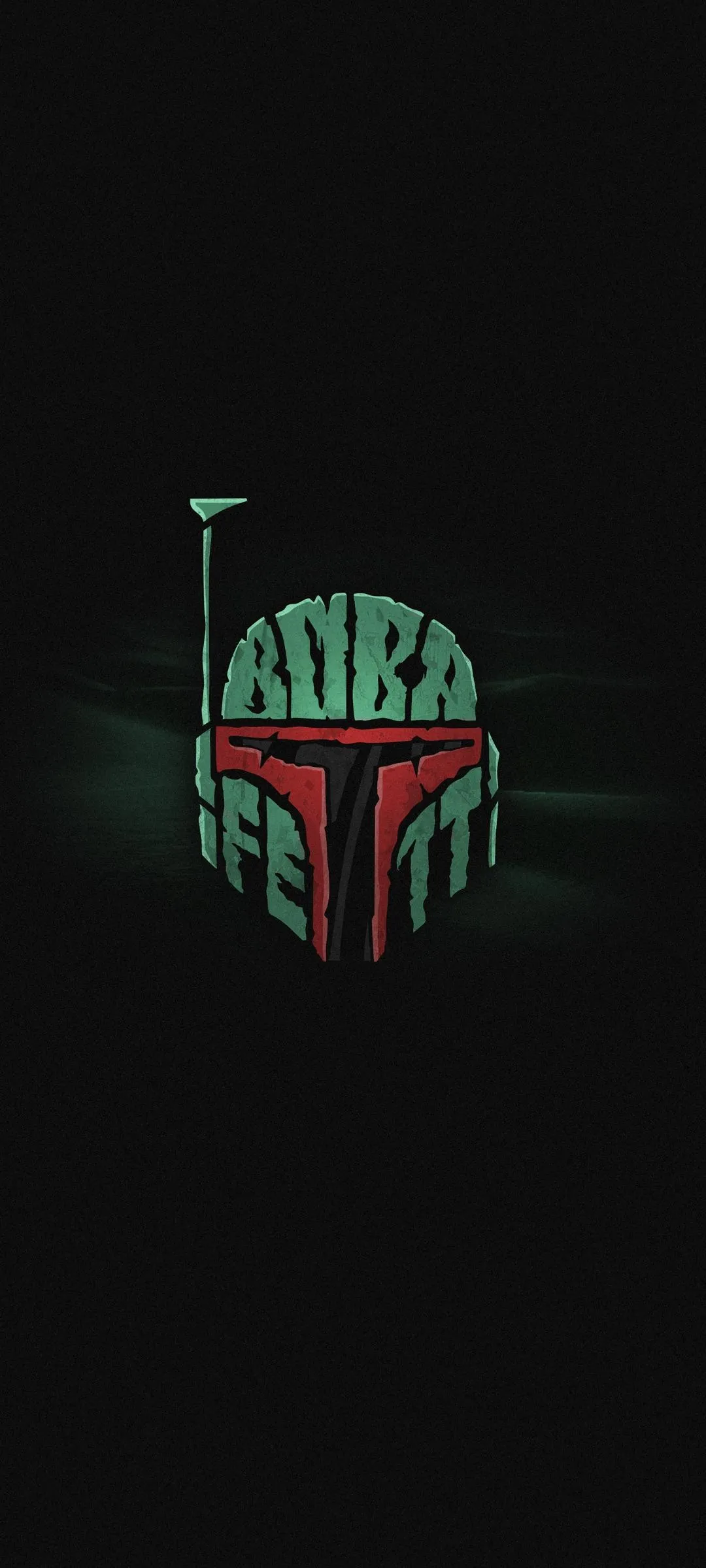 Helmeted Bounty Hunter in Green and Red on Black Background