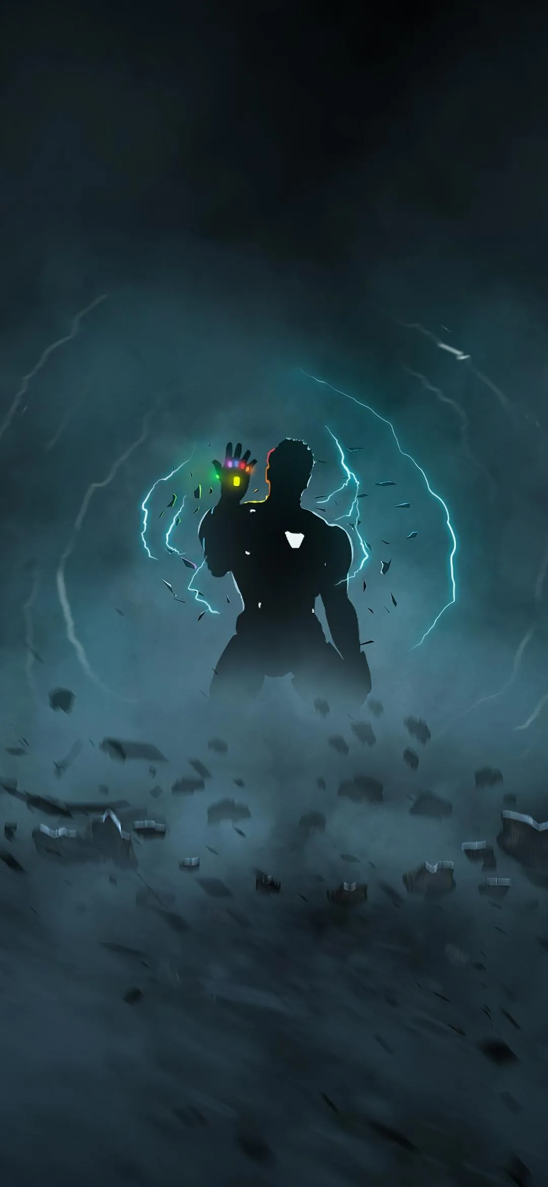 Hero Standing in Storm Holding a Glowing Power Gauntlet