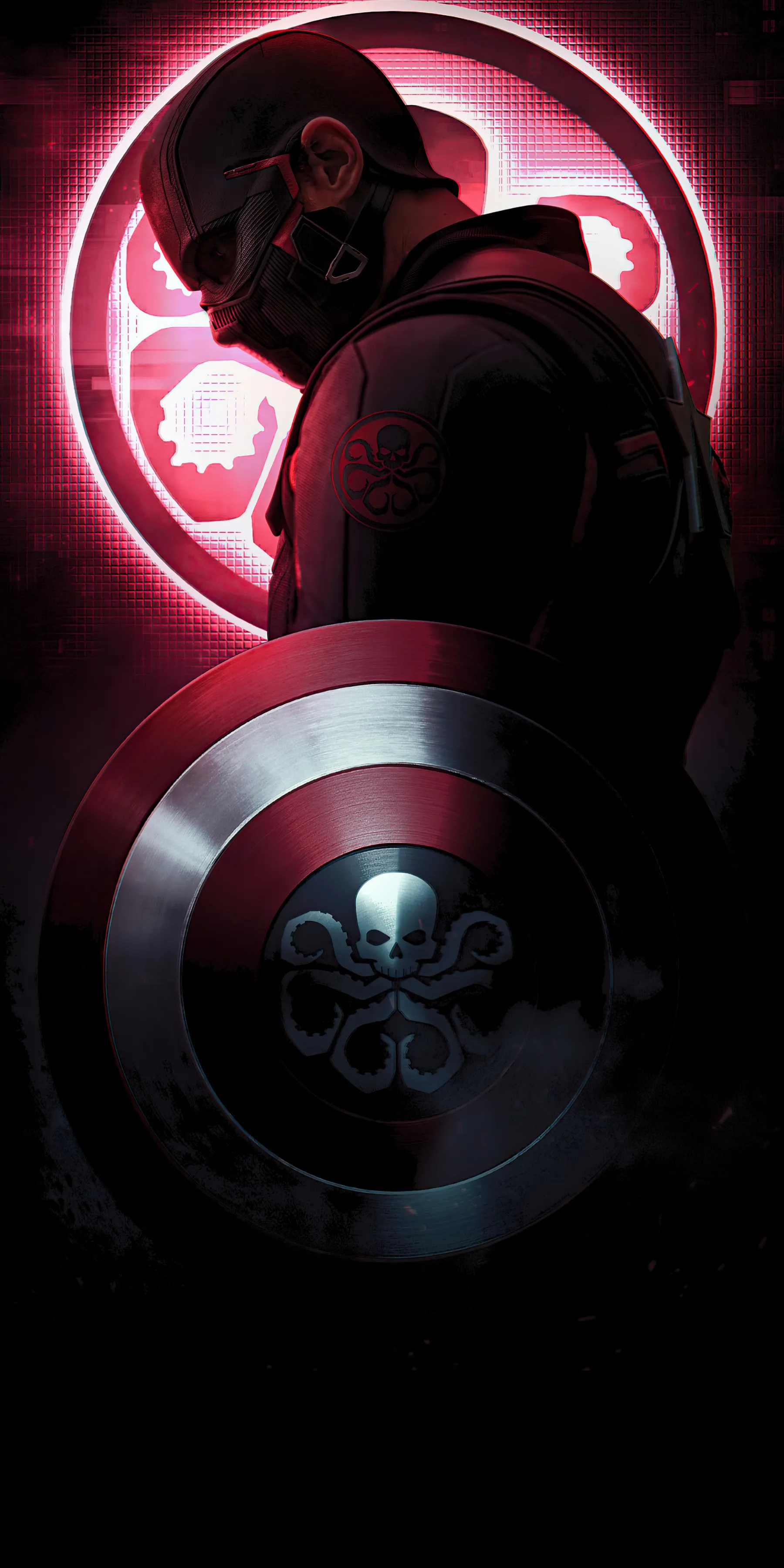 Heroic Character Holding Shield in Dark Neon Background