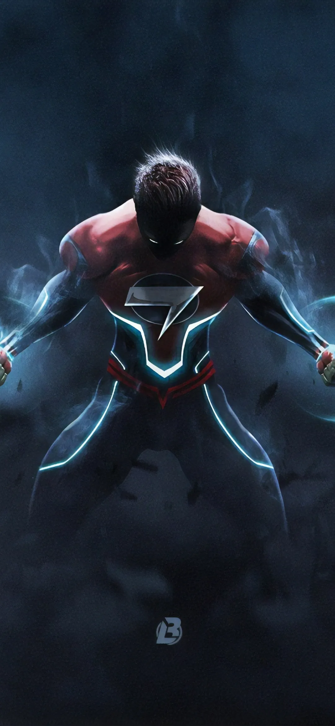 Heroic Figure in Blue Light with Powerful Pose Wallpaper