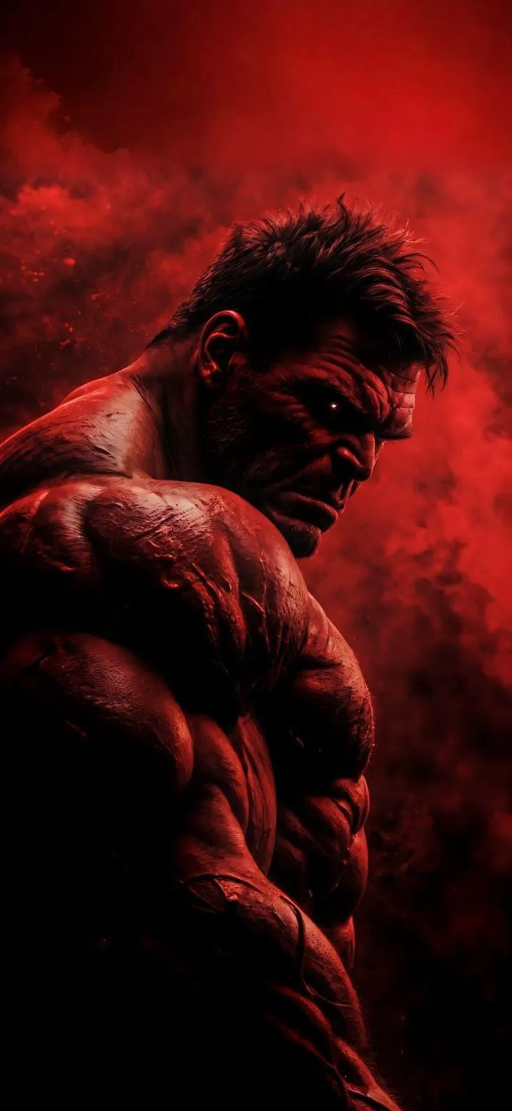 Heroic Hulk Warrior Standing in Red Energy Flames Wallpaper