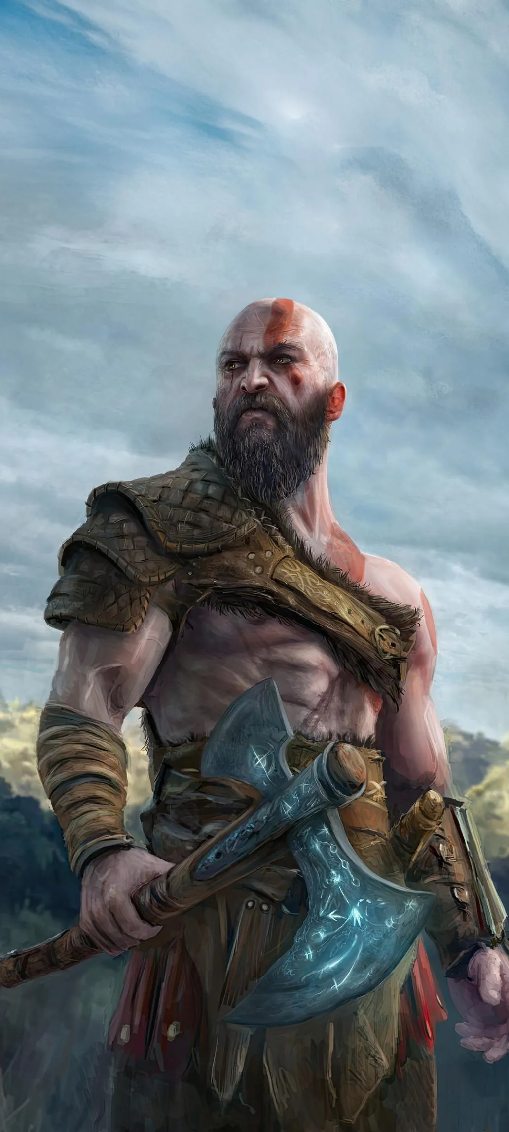 Heroic Warrior Holding Axe Fantasy Game free Wallpaper