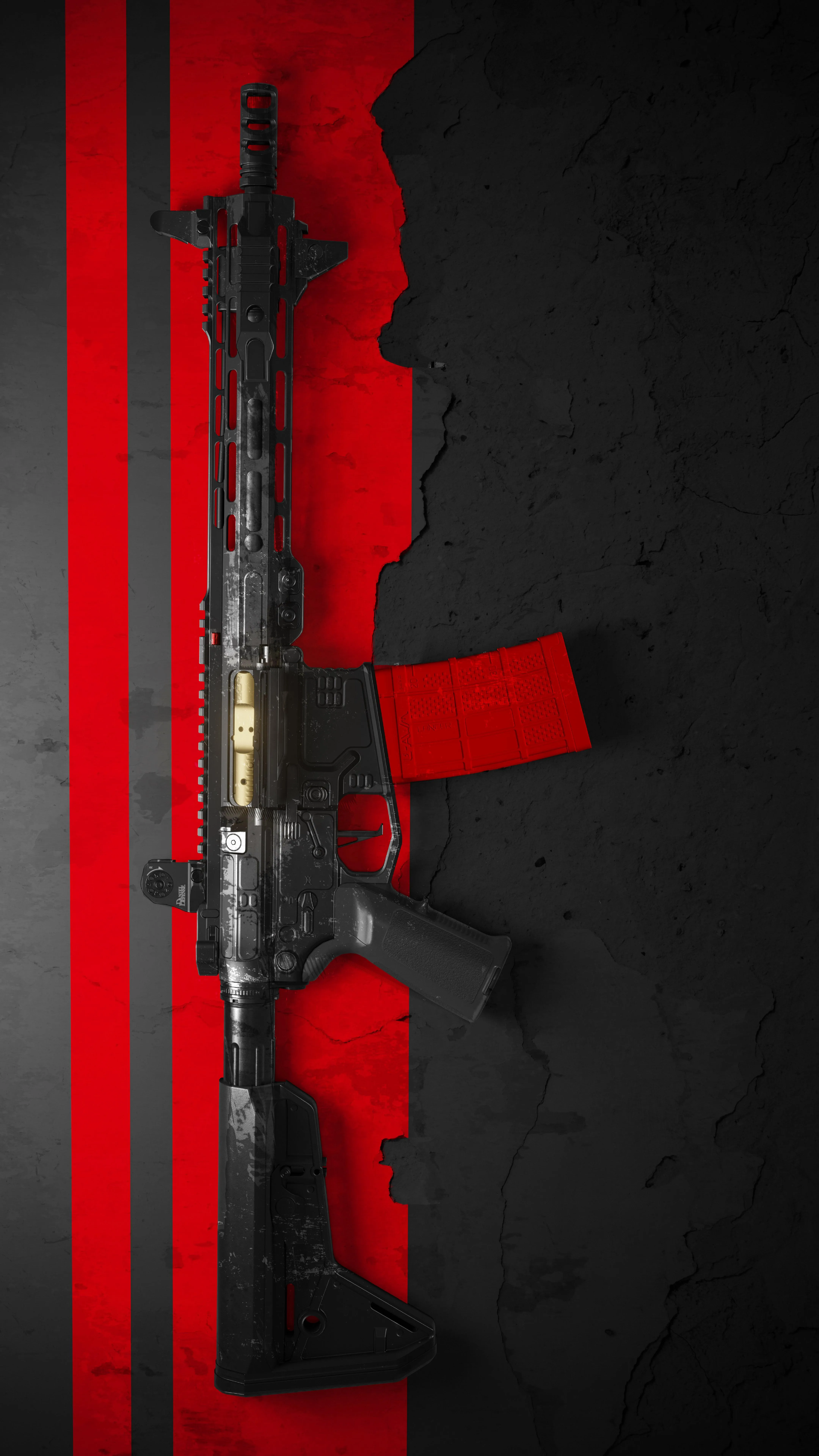 High Quality Red and Black Military Style Rifle Wallpaper