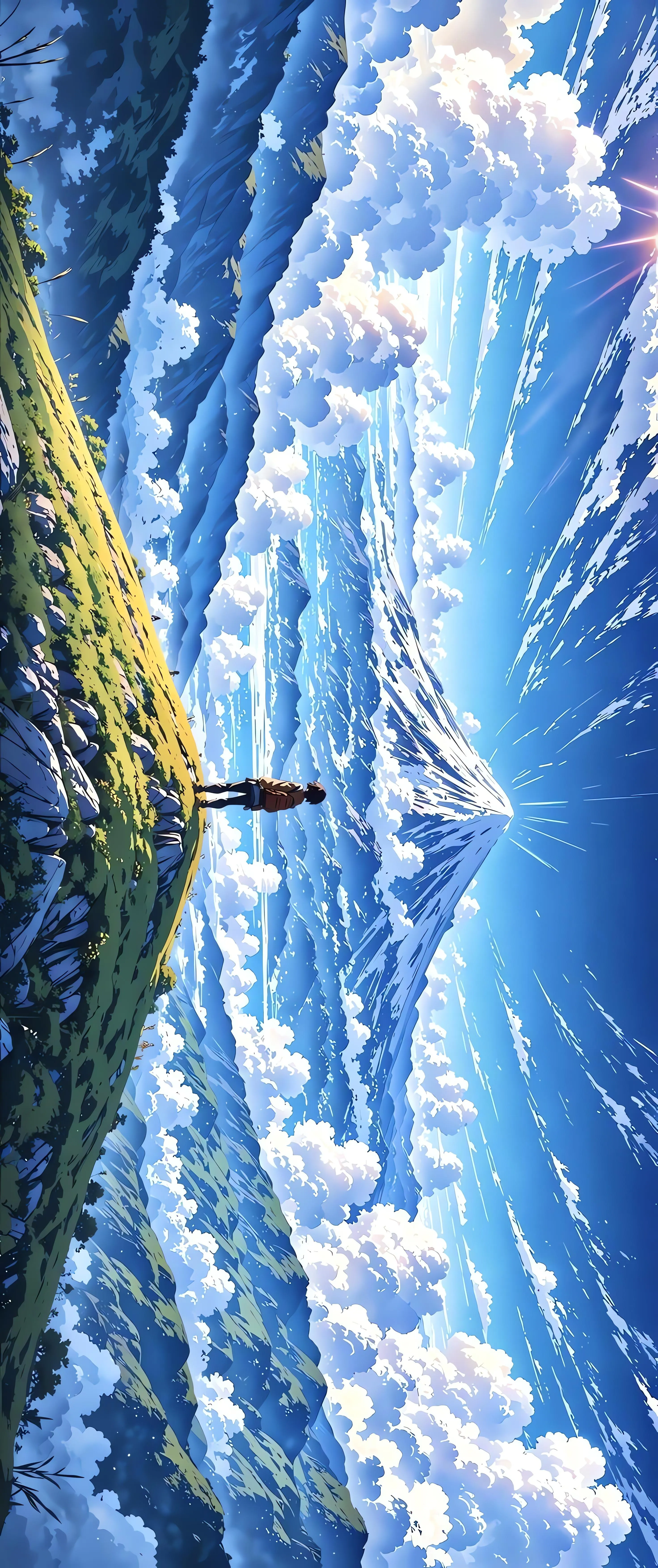 Hiker Gazing at Majestic Snowy Mountain Landscape Image