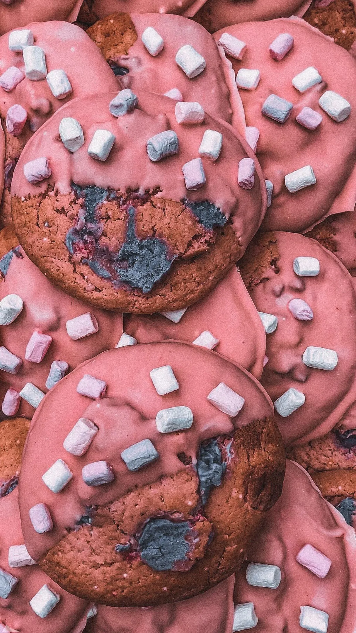 Homemade Cookies with Pink Icing and Marshmallow Topping