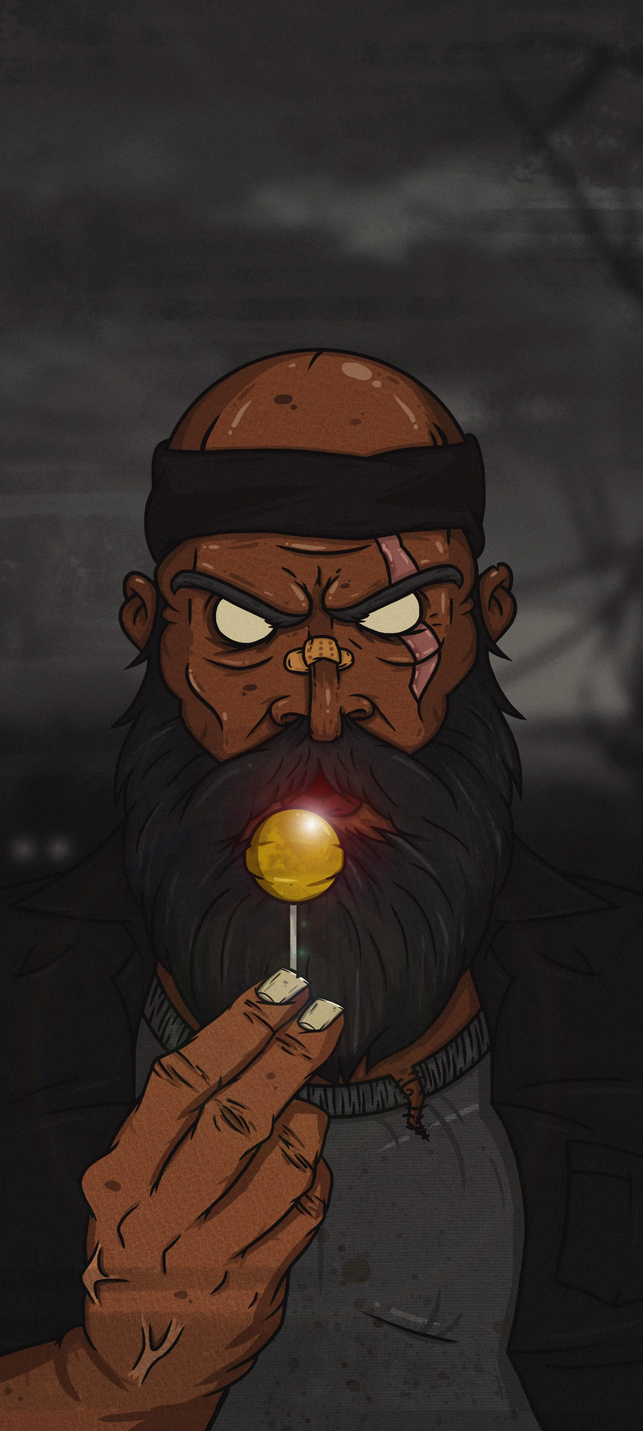 Hooded Man Holding Lollipop in The Dark Wallpaper