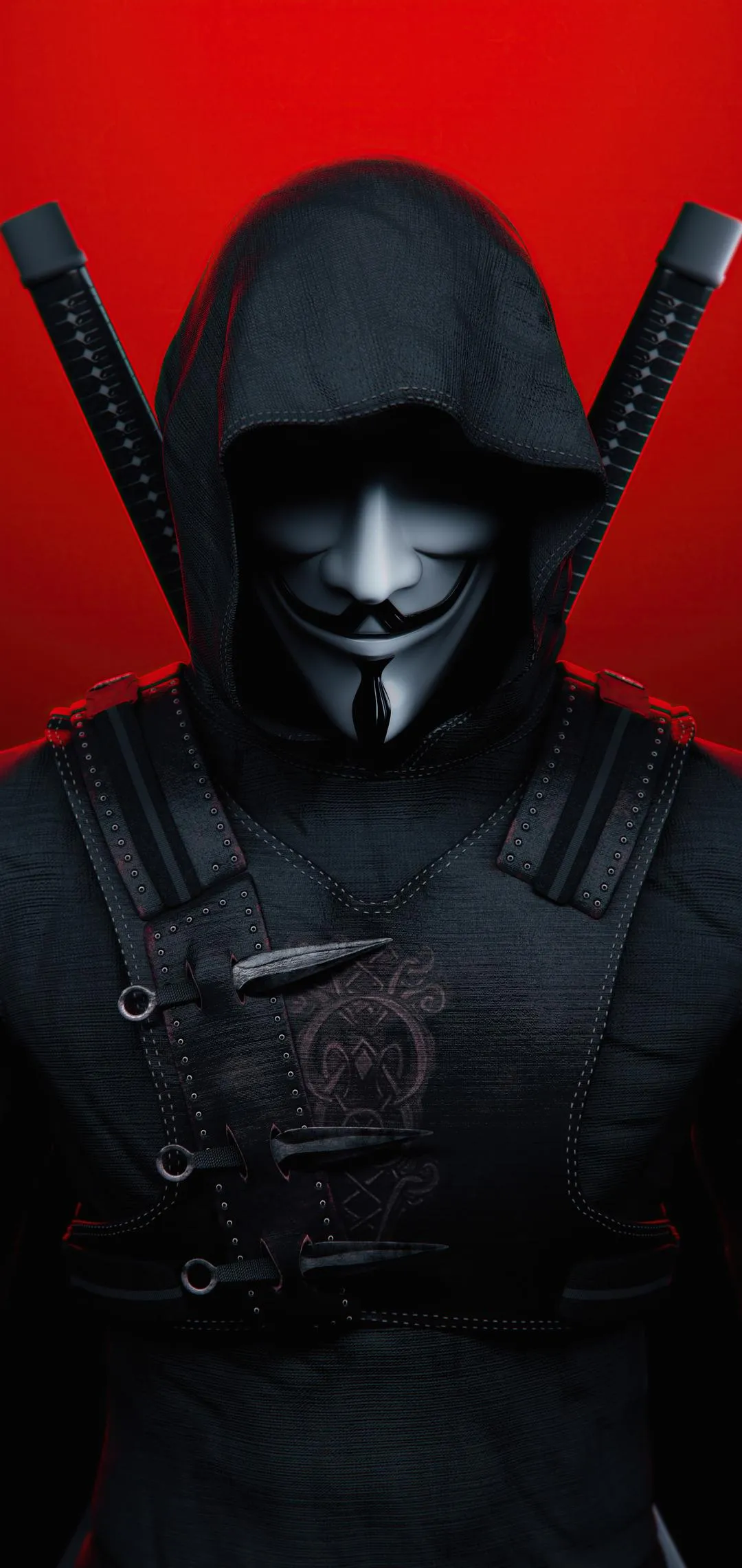 Hooded Warrior in Shadows with Intense Red Glow Behind