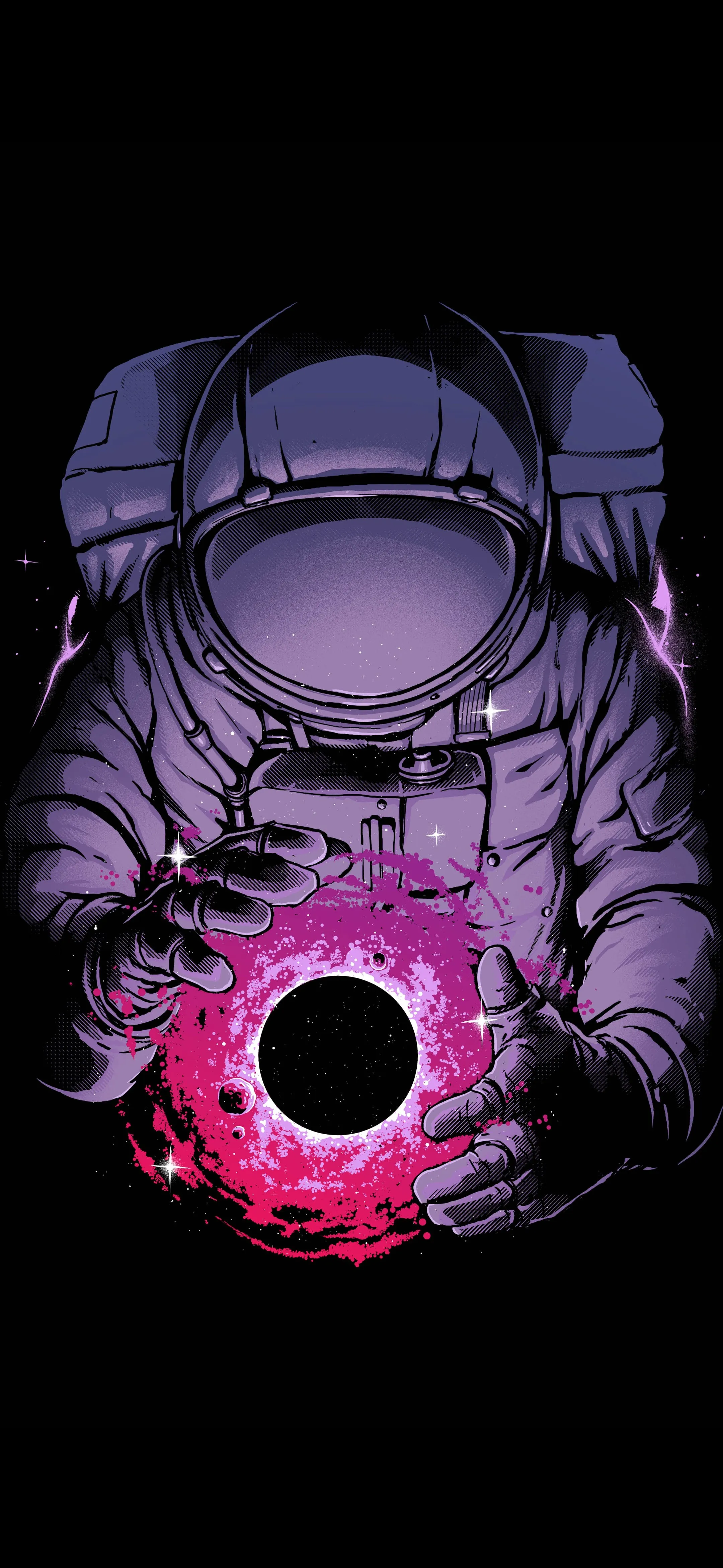 Illustration of Astronaut Holding Purple Cosmic Object