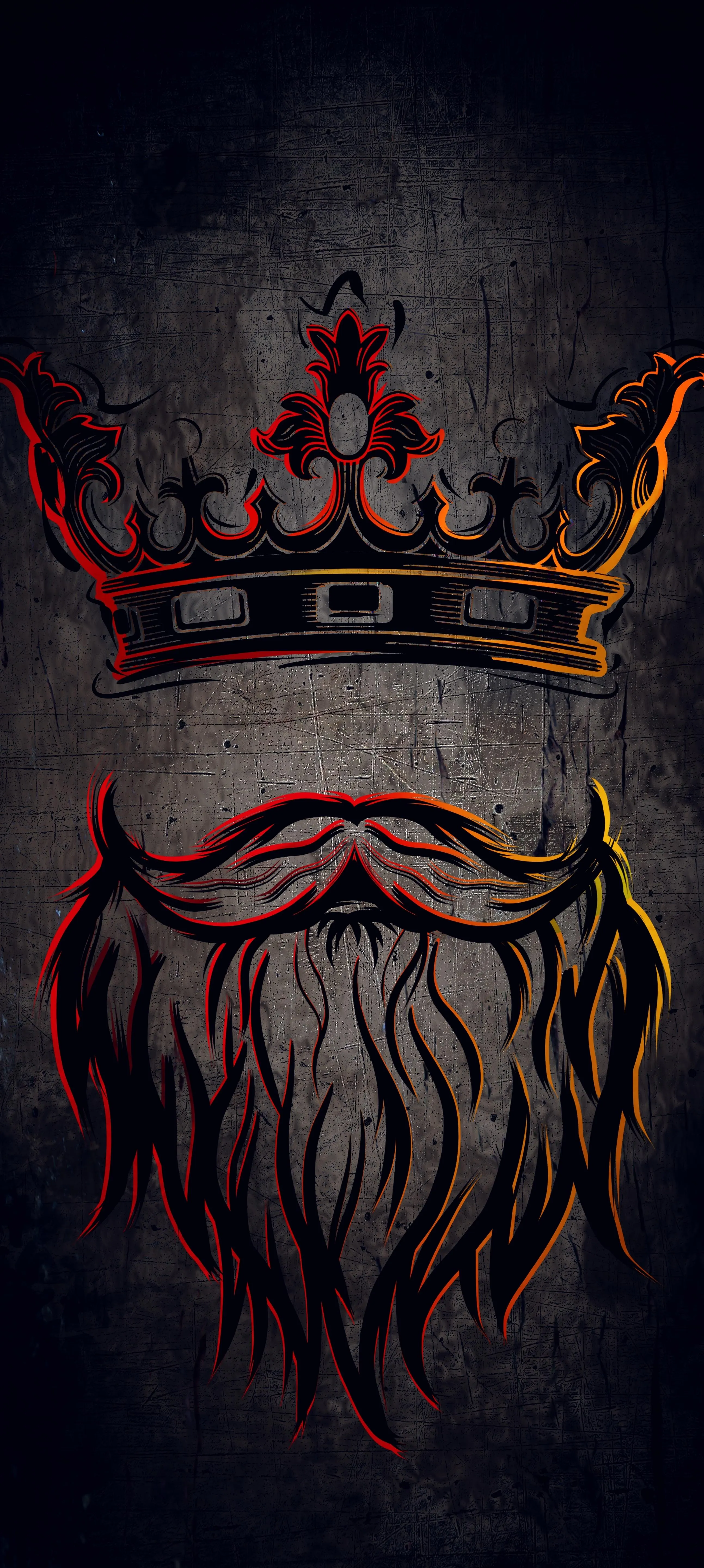 Illustration of Bearded Man Wearing Crown with Dark Backdrop