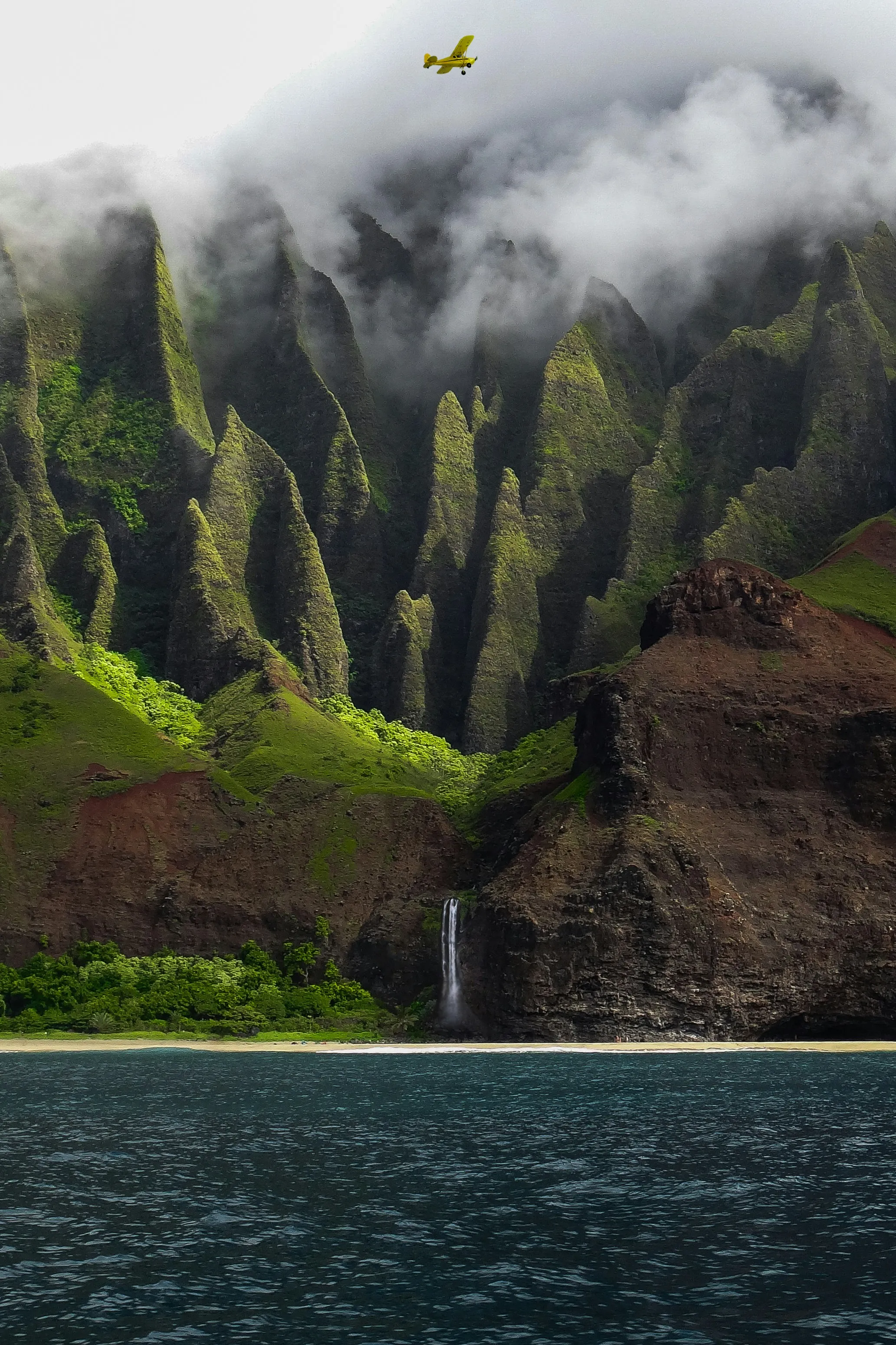 Image of Misty Mountain Landscape Beside Blue Lake